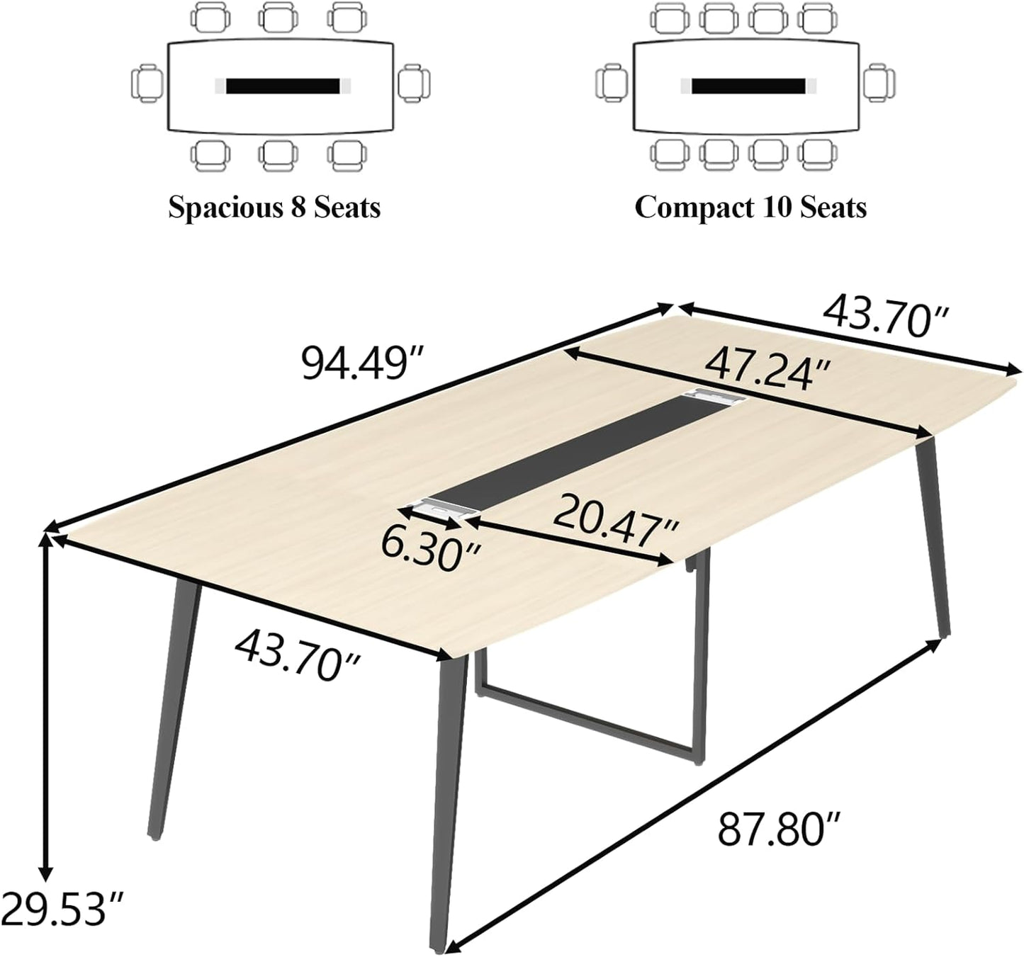 Loomie 8FT Conference Table, 94.49" L x 47.24" W x 29.53" H Meeting Seminar Table with Grommet, Large Boat Shaped Computer Desk, Boardroom Desk for Office Meeting Conference Room