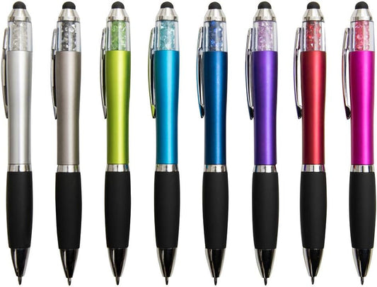MiSiBao Stylus Pens for Touch Screens Ballpoint Pens Black Ink 1.0mm Medium Point with Crystals and Comfort Grip (8 Count+3 Refills)