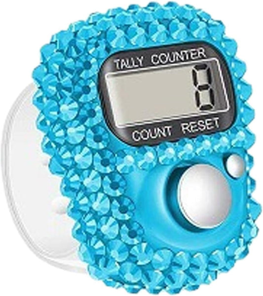 Jowxsx Blue Electronic Finger Tally Counter, Convenient Finger Clicker Counter, Portable Digital Display Tally Counter, Resettable Mini Lap Counter for Golf Goods Counting Lap Knitting Accessories
