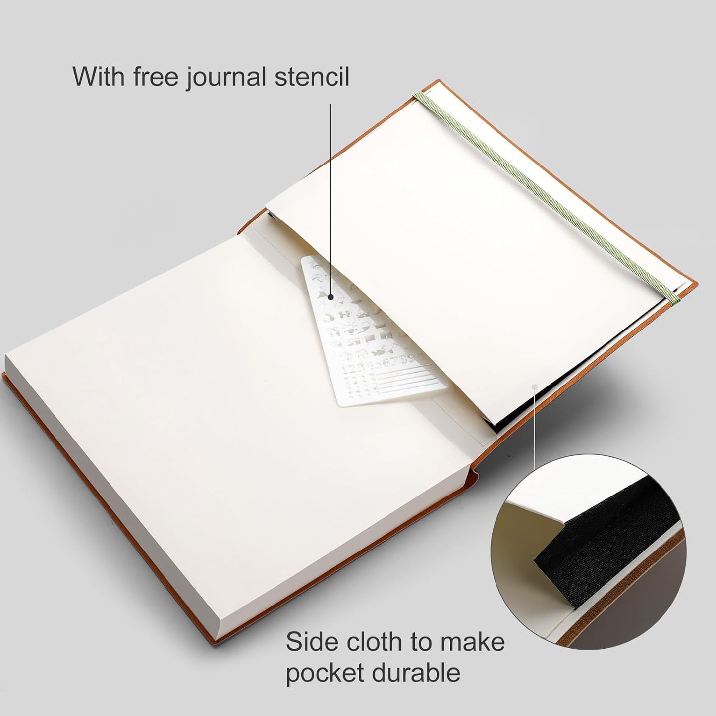 AHGXG Bullet Dotted Journal - Large A4 Notebook Dotted, 8.5''×11'', 320 Pages Dot Grid Notebook, 100gsm Thick Paper, Leather Softcover, with Journal Stencils, Inner Pocket - LightGreen