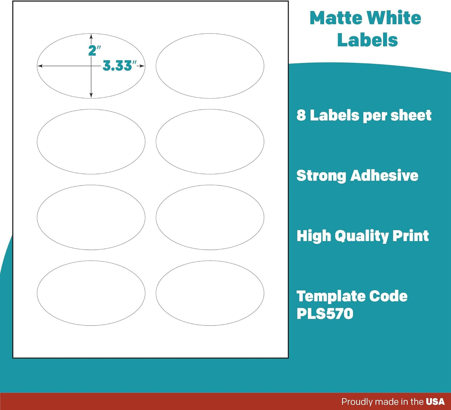 Premium Label Supply White Sticker Oval Labels – 3.33" x 2" Oval – Laser/Inkjet Compatible – (8 per Sheet), 2000 Sheets – 16,000 Total Adhesive Labels