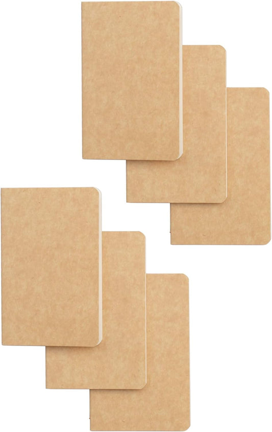 TWONE Pocket Notebook, 6 Pack Softcover Mini Notebooks 3.5" x 5.5" Kraft Brown Notebook Small Memo Notepad for Men Women Kids Traveler Author, 30 Sheets,60 Lined Pages