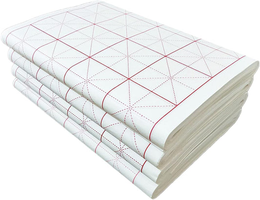 MEGREZ Chinese Calligraphy Xuan Paper Brush Writing Sumi Paper Xuan Paper Rice Paper with Grids for Students, Beginners Practice Kanji Japanese Calligraphy, 100 Sheets/Pack, 5 cm/Grid