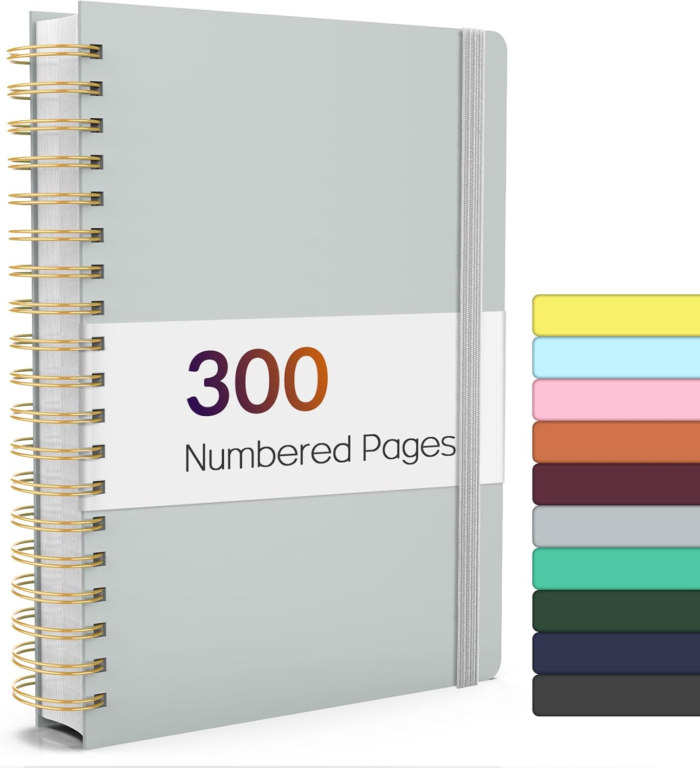 Forvencer Lined Spiral Journal Notebook with 300 Numbered Pages, B5 College Ruled Thick Journals for Writing with 100GSM Paper, Hardcover Notebooks with Contents for Work, School, Women, Men, Grey