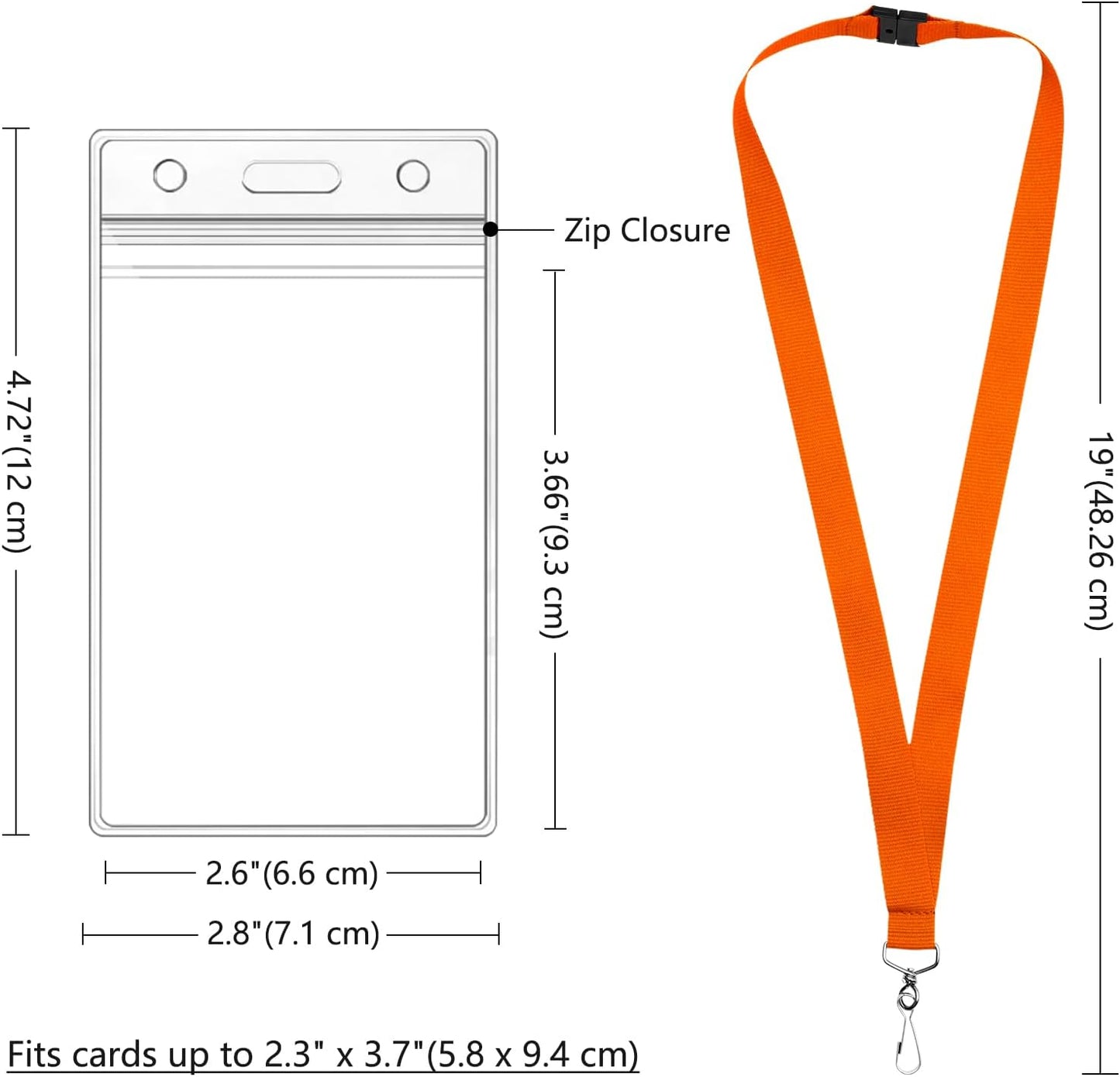 24-Pack Orange Breakaway Lanyards with Waterproof Badge Holders, Metal Hook, Polyester Neck Straps for ID Cards, Events, Office, and Schools
