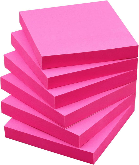 Sticky Notes 3x3 Self-Stick Notes Pads with 6 Bright Colors, Easy to Post for Office, School, Home, 6 Pads/Pack, 100 Sheets/Pad (Red)