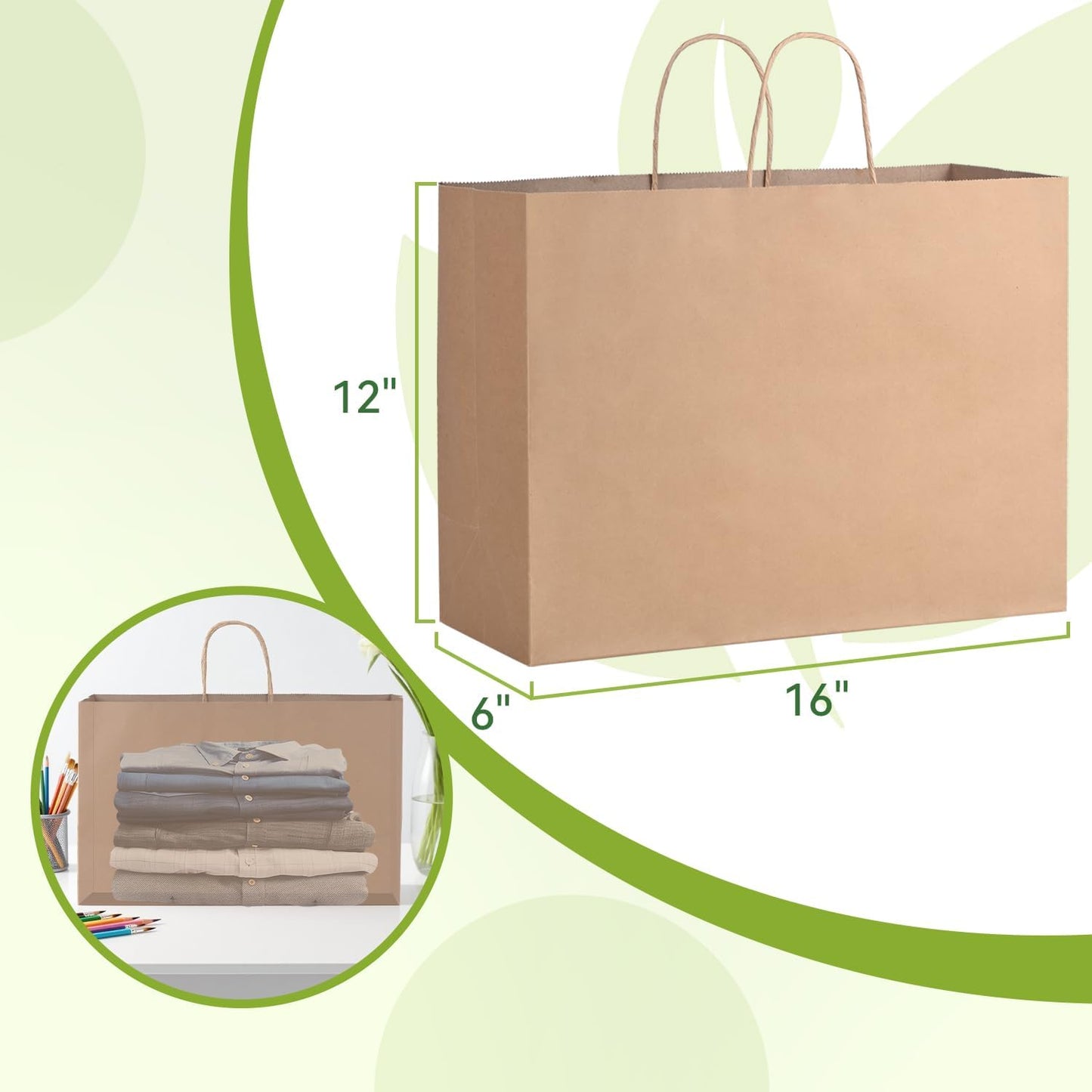 Brothersbox Large Brown Paper Bags with Handles 100PCS, 16 * 6 * 12 Inch Kraft Gift Bags Bulk for Craft Shopping Business Party Favor Retail Birthday Grocery