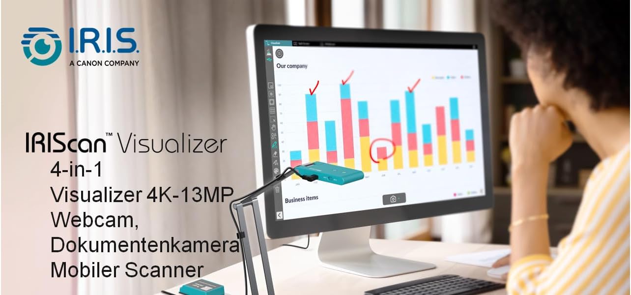IRIScan Visualizer Webcam Document Camera v7:4K UltraHD-13MP,4in1,visualizer,Scanner A3,Portable Scanner,Web Conferencing,Distance Learning,Remote Teaching,AI Micro,Led,USB,WinMac (4K-13MP)