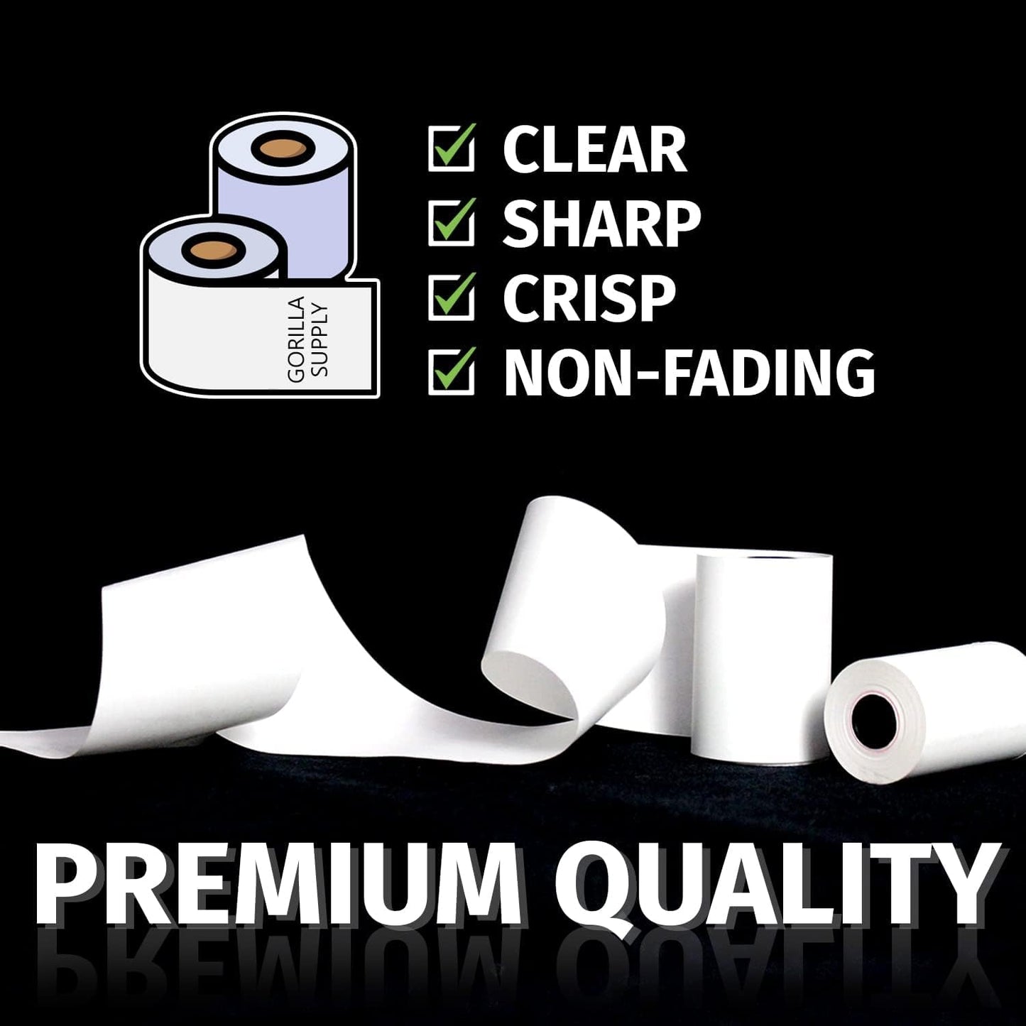 (32) GORILLA SUPPLY Thermal Paper Receipt Roll Clover Station Solo Duo TM-T88 T20 T90 Bixolon SRP-350 370, POS/Cash Register Paper, BPA Free, 3.125 x 230 ft, 32 Rolls