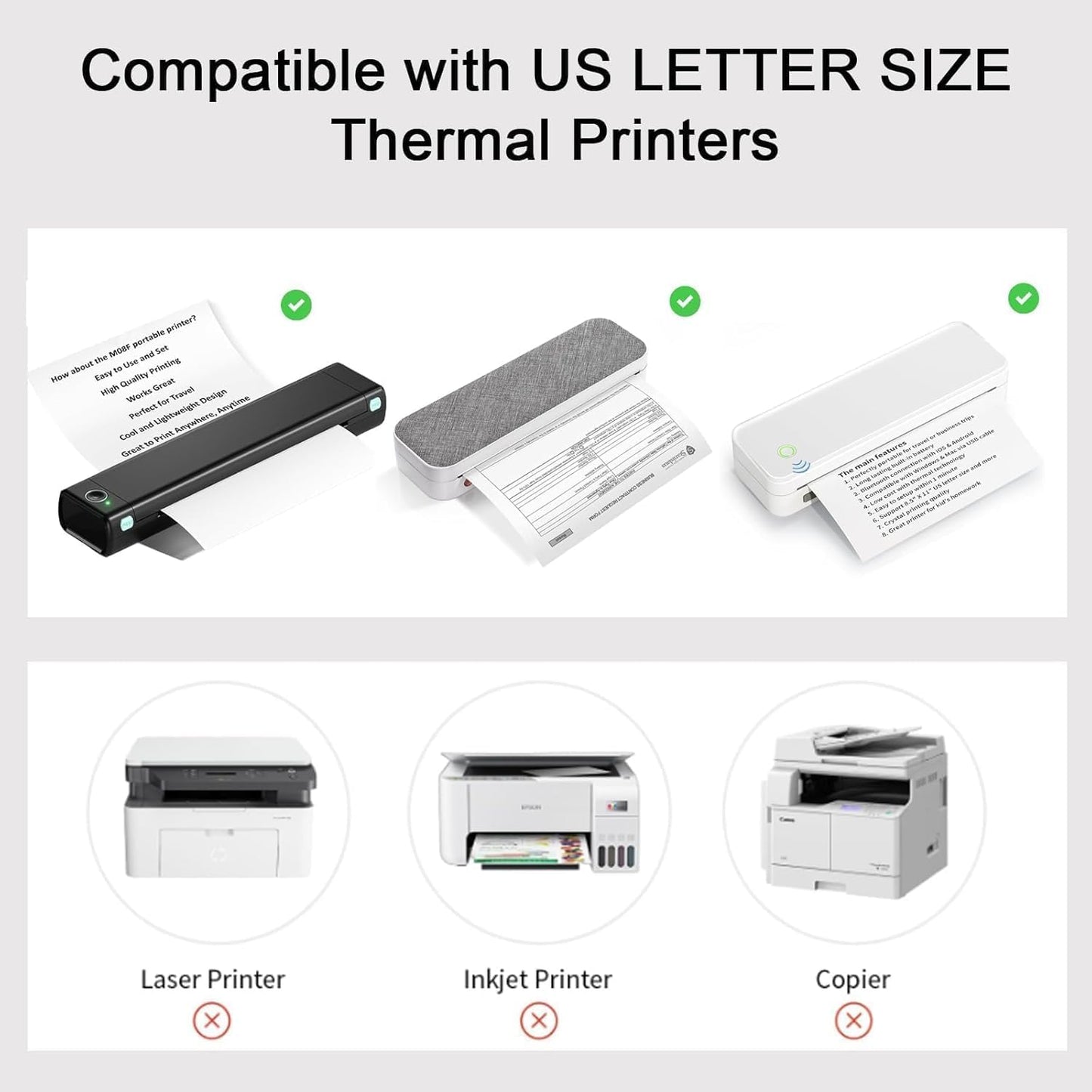 200 Sheets US Letter Size Thermal Paper(100 Folded & 100 Single), 8.5 x 11 Inch Printer Paper for M08F/A40 Thermal Portable Printer