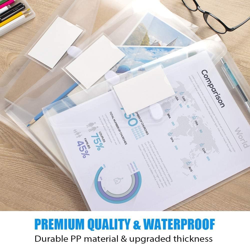 Sooez 36 Pack Plastic Envelopes Poly Envelopes, Clear Document Folders US Letter A4 Size File Envelopes with Label Pocket for School Home Work Office Organization, Clear