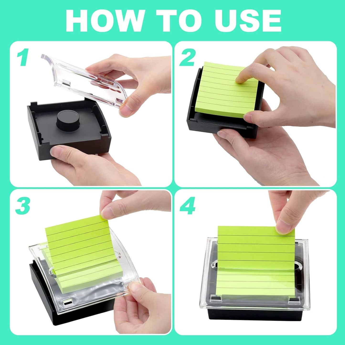 6 Pcs Pop Up Sticky Note Dispenser Sticky Note Holder Pop Up Note Dispenser Transparent Top for 3 x 3 Inch Sticky Notes School Office Home Store Black Base Clear Top