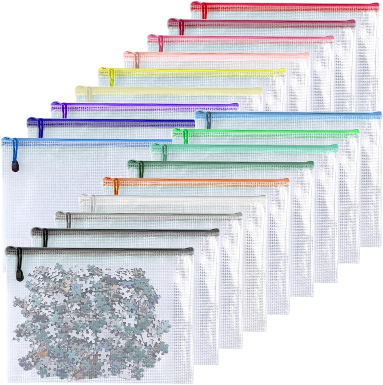 Oaimyy-4 * 6 inchs-18 Pcs-Plastic Mesh Zipper Pouch Document Folders Bag Zip File Bags for Office Supplies,Home,Travel Storages,Puzzle Board Games Storage-Multicolor