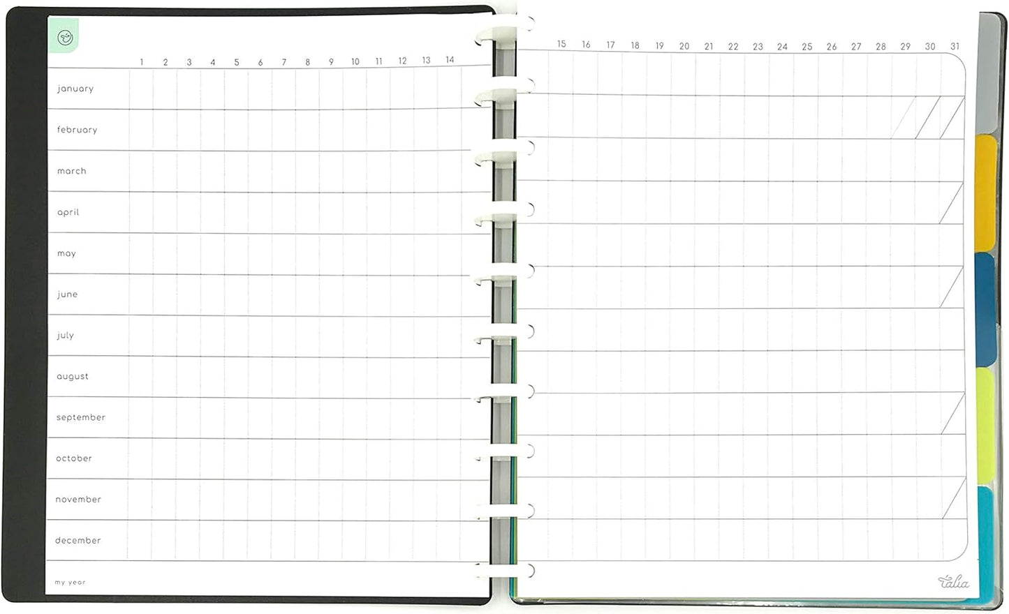 Talia Discbound Notebooks, Planner, Customizable, (xZiggity Zag w/deep Lake Blue Discs, Midsize (7.5in x 9.75in))