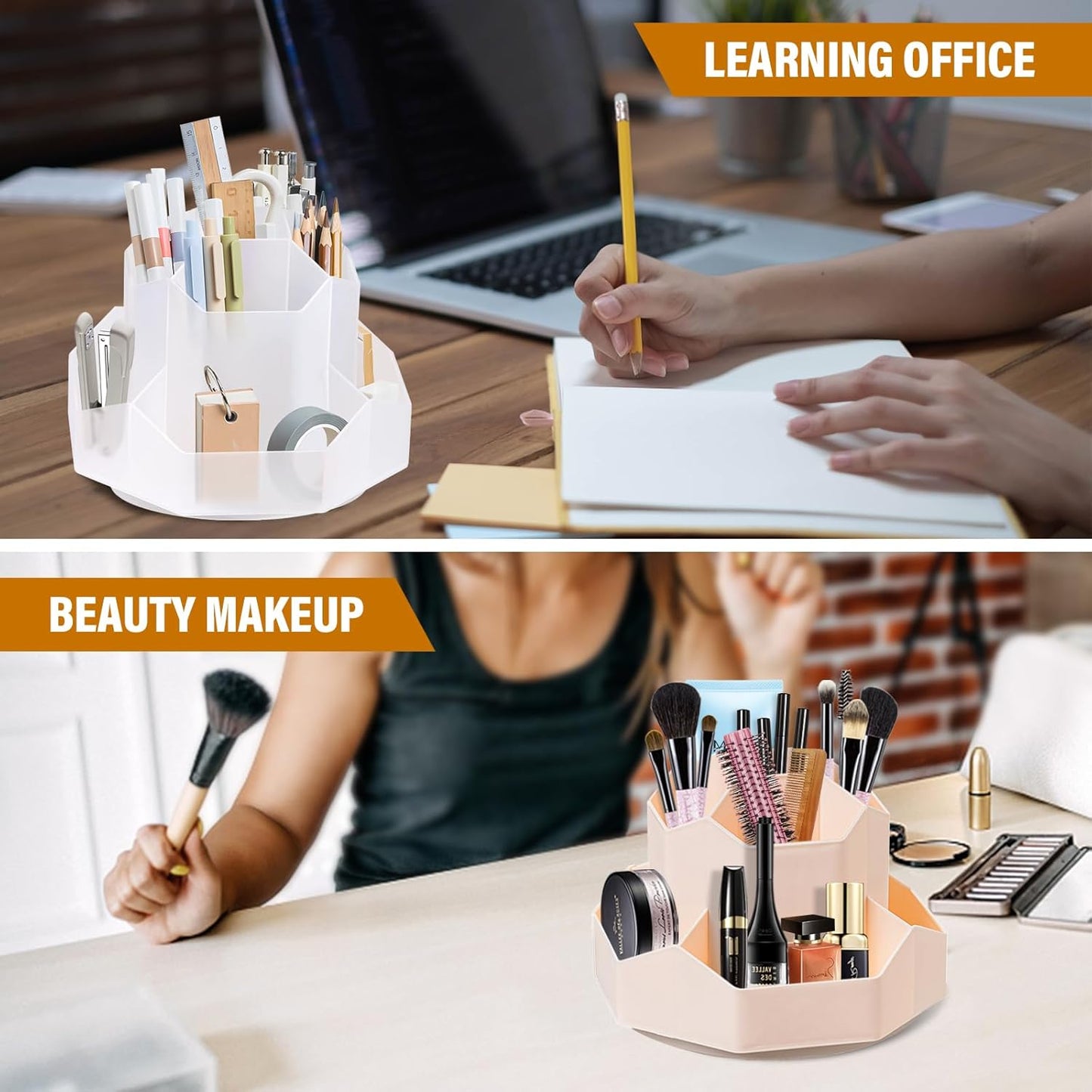 Pen Holder, 9 Slots Rotating Pencil Holder, Desk Organizer, Desk Accessories Workspace Organizers, Office, School（Transparent Color