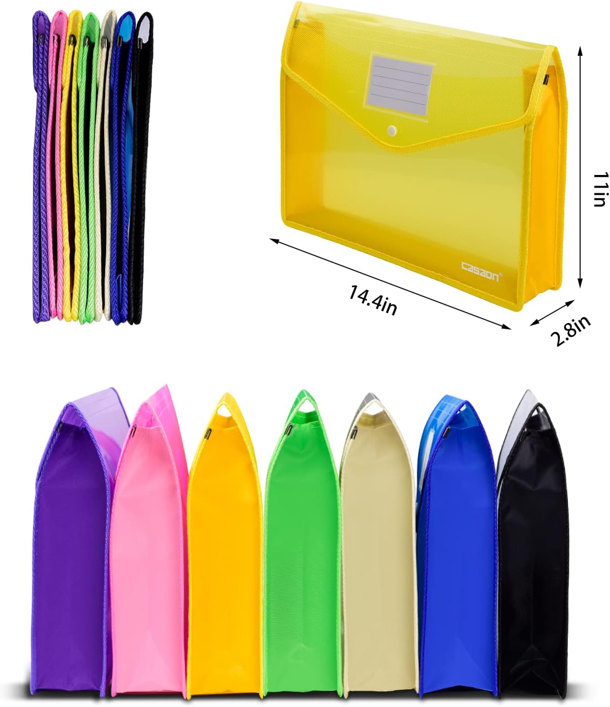 7 Pack B4 Plastic File Folders Waterproof Transparent Expandable File Folder - Purple&Pink&Yellow&Green&White&Blue&Black