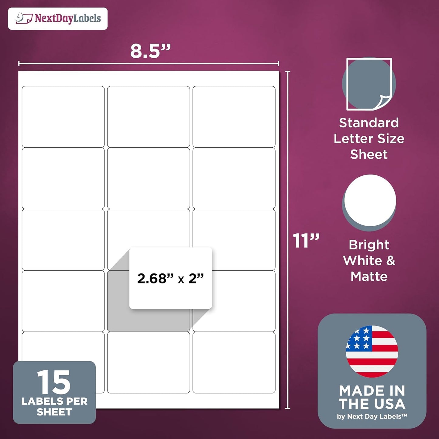 NextDayLabels – 2"-11/16" x 2" White Rectangular Sticker Labels - 375 Count