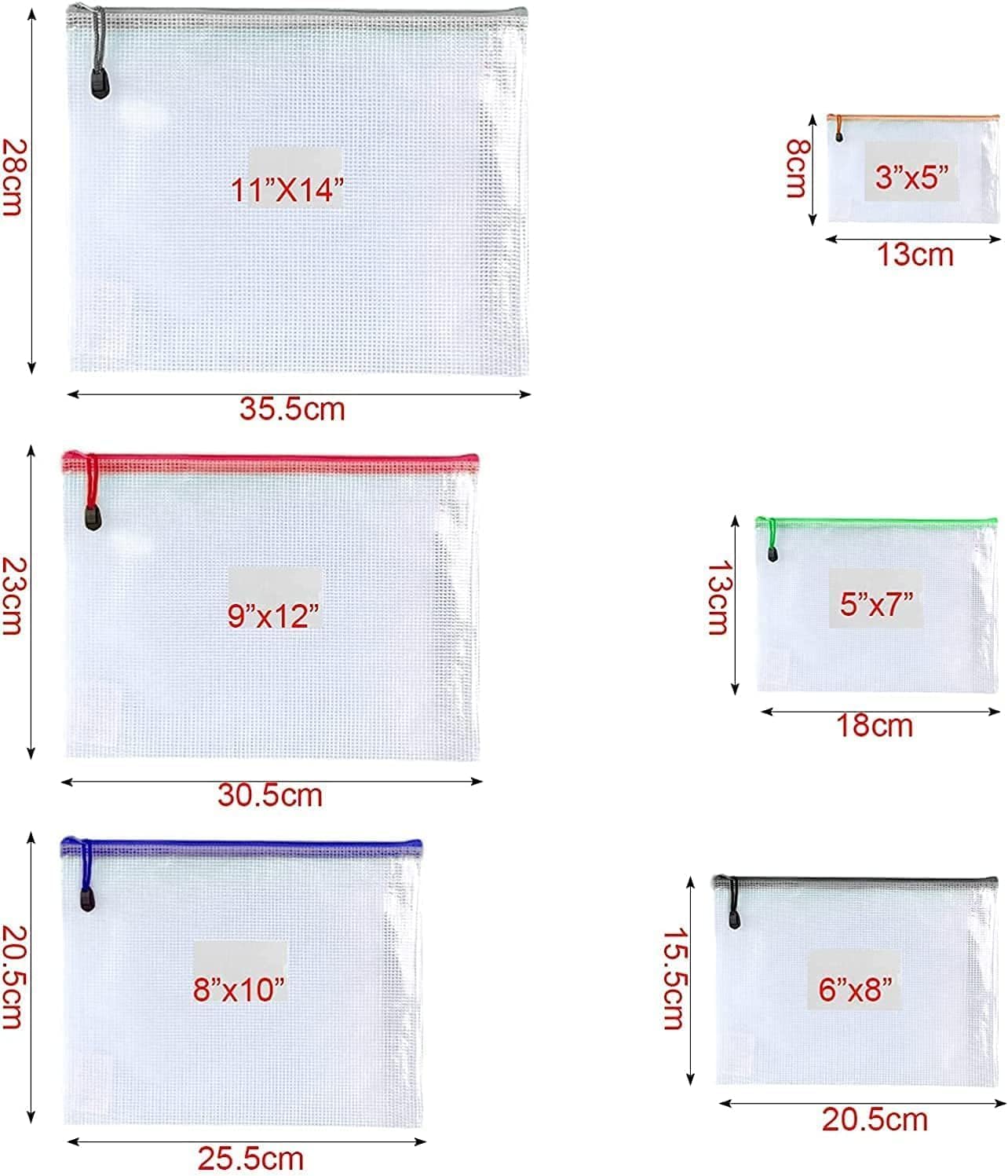 Oaimyy-16 PCS-8 x 10 inches-Mesh Zipper Pouch, Plastic Zip File Folders Puzzle Bags for Organizing,for Office Supplies,Travel,Home Storage-Multicolor