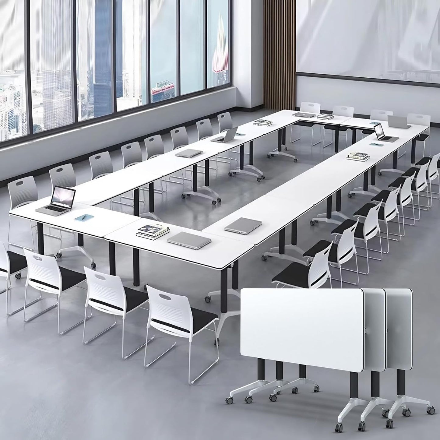 Conference Room Table with Flip-Top Design for Dynamic Meetings, Business Table Computer Desk with Heavy-Duty Frame,Foldable Seminar Meeting Tables for Home Office (2, E, 47.2IN)