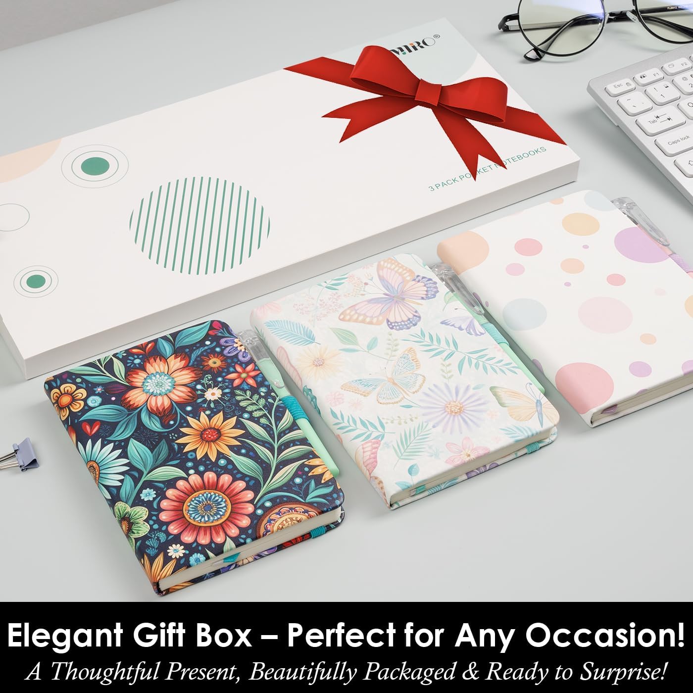 3 Pack Pocket Journal Notebook, Aesthetic Mini Small Notebook with Pen, Floral Print Cover, A6 (3.7" x 5.7"), 100GSM Lined Paper, Notepad for Girls/Kids/Women Note Taking Writing