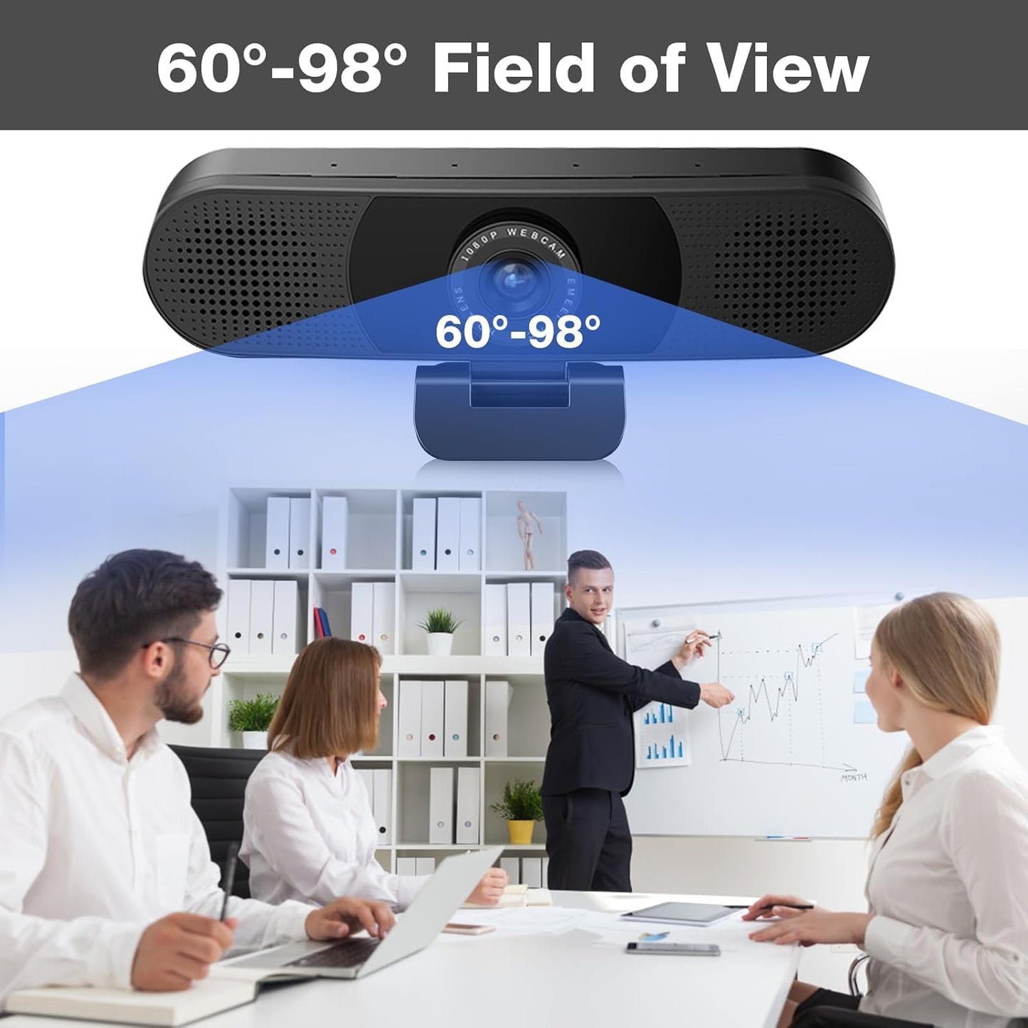 EMEET 3 in 1 Webcam - 1080P Webcam with Microphone and Speakers, Noise Reduction, Auto Low Light Correction W/Cover, C980 Pro USB Camera Web cam 60°-98° for Video Conferencing Streaming/Gaming/Class