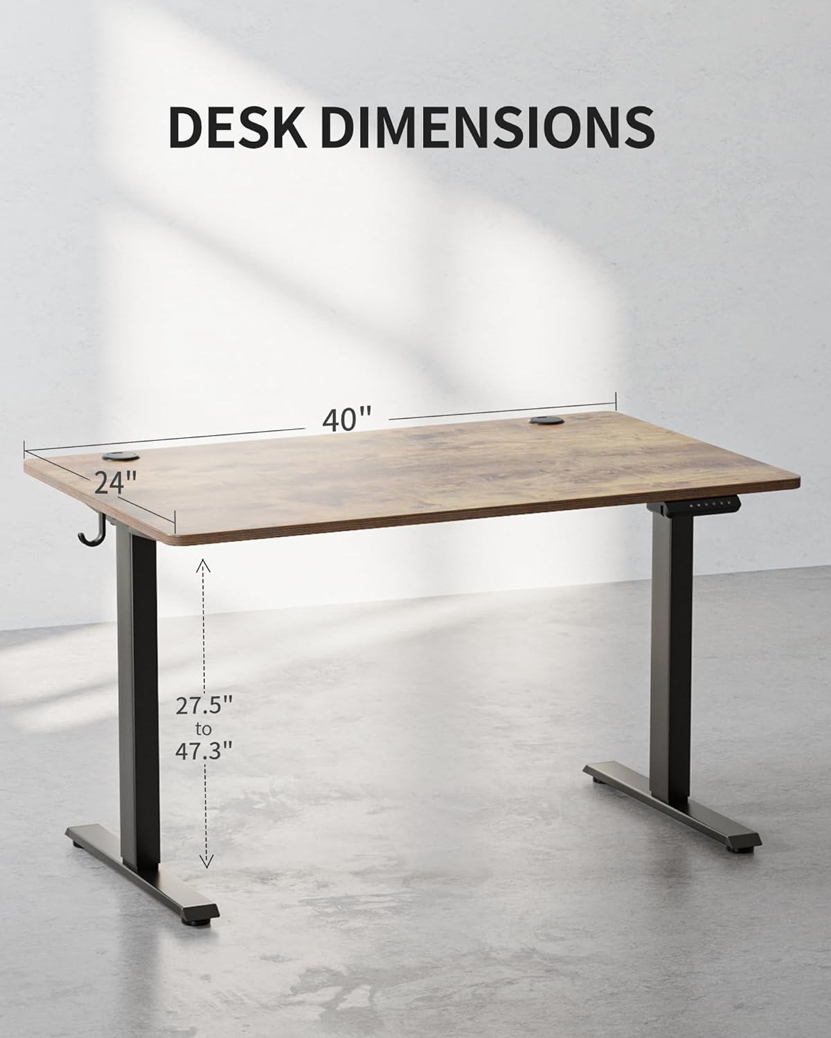 FEZIBO One-Piece Standing Desk Adjustable Height Stand up Home Office Desk, 40x24 Inch Electric Standing Computer Desk, with 4 Memory Presets, Fixable casters, Rustic Brown
