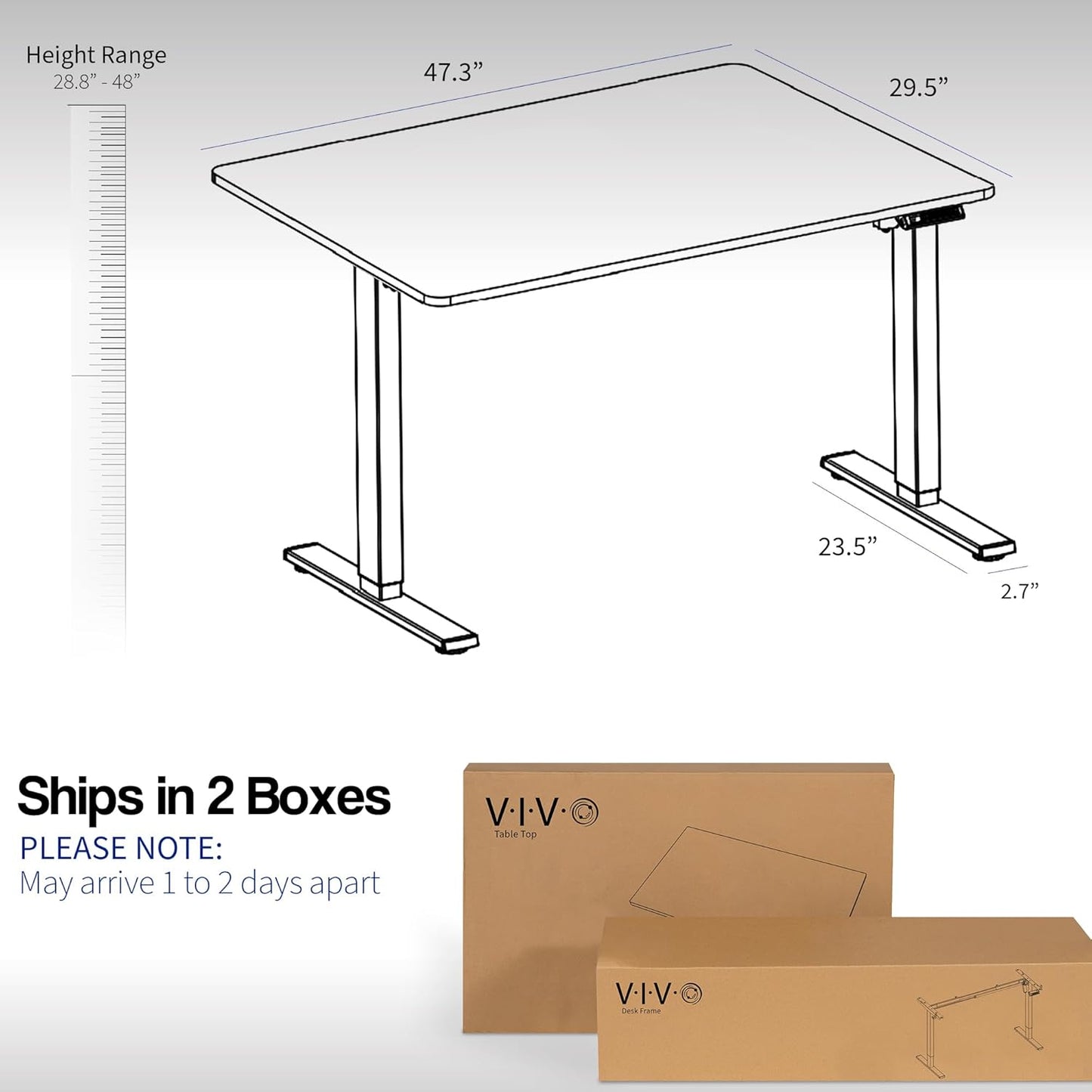 VIVO Electric 48 x 30 in Standing Desk, Memory Height Adjustment, 1B Series, One-Piece Dark Walnut Top, White Frame, DESK-KIT-1W5D