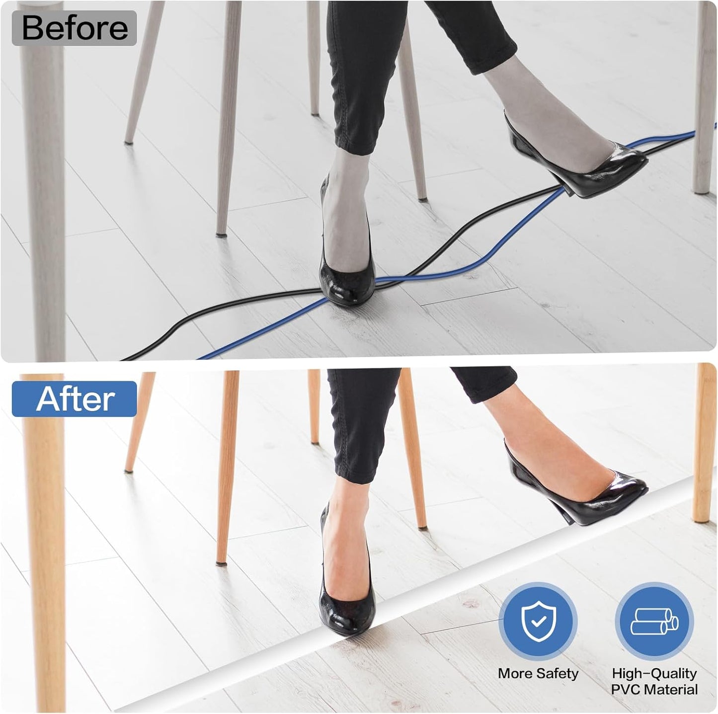 Floor Cord Cover Self Adhesive Cord Hider Floor Extension Cord Covers for Floor Power Cord Protector Cable Management Prevent Cable Trips Cable Cavity 0.47" W x 0.27" H (White, 20Ft)