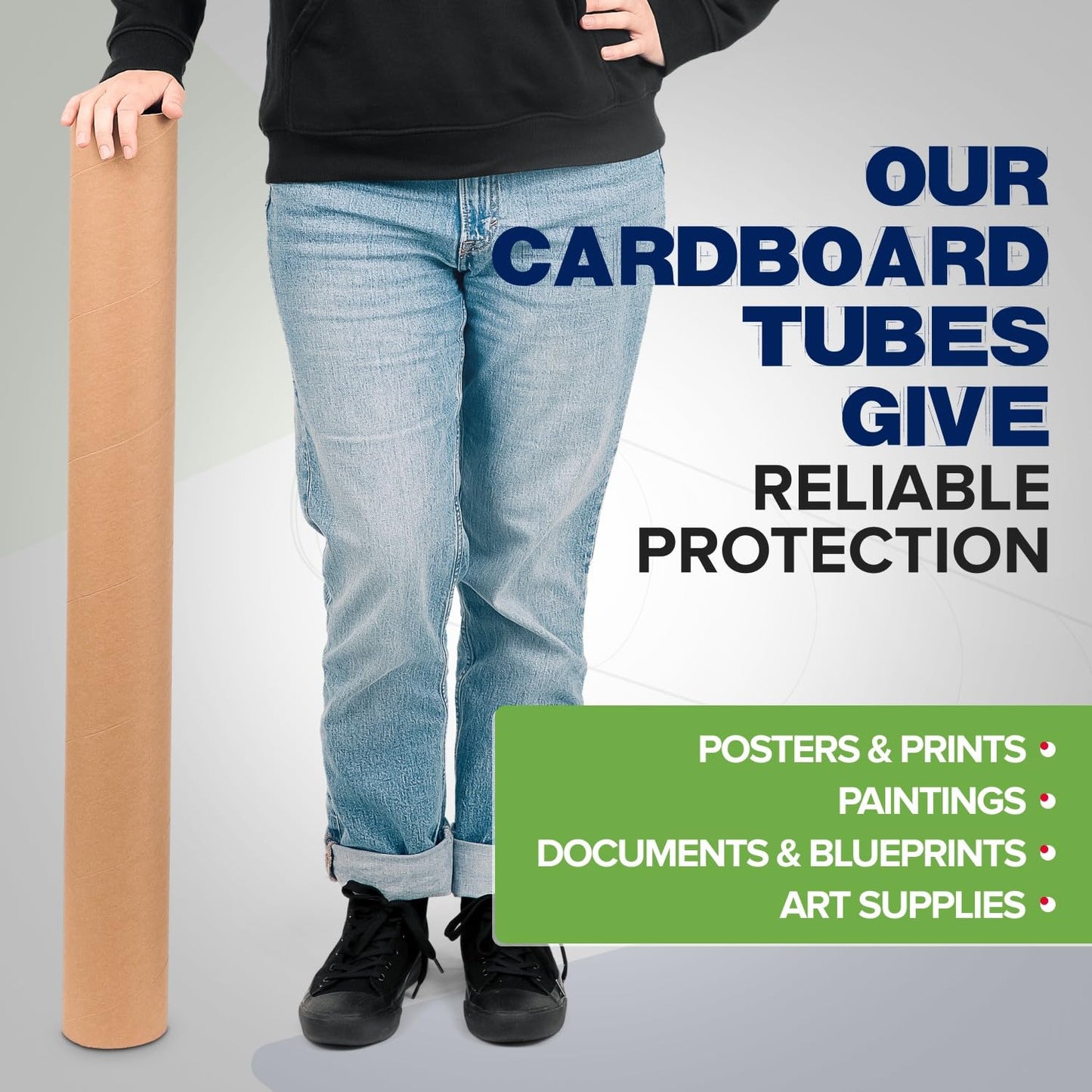 4" x 36" Reinforced Kraft Paper Mailing Tubes, Pack of 12 Tubes with 2 Caps Each – USPS Approved Poster Tube – Made in USA Cardboard Tube for Shipping and Storing Posters, Prints, Artwork, Documents