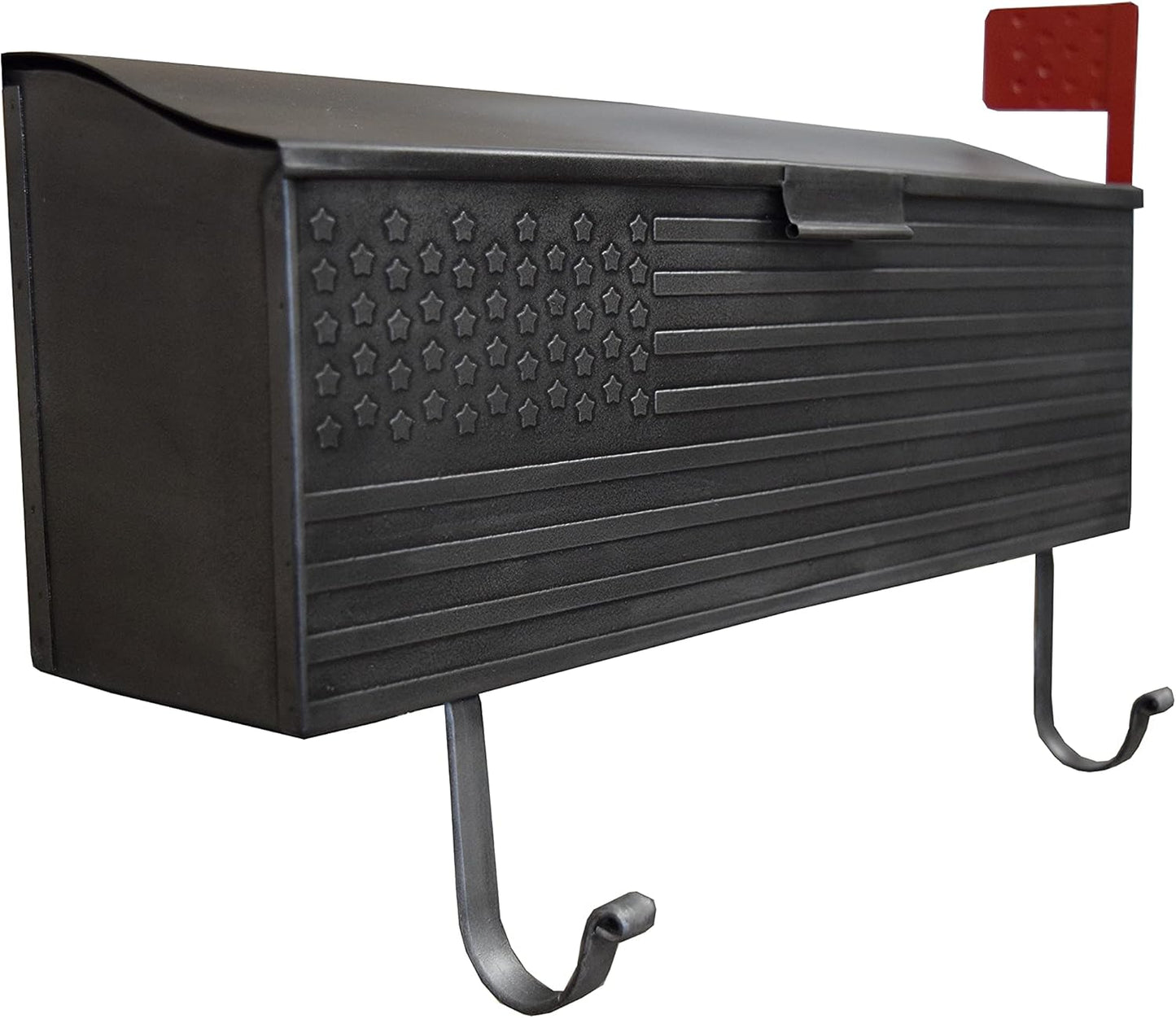 Oakland Living AZ620-SILVER Silver Patriotic Metal Outgoing Mail Flag and Newspaper Hangers Wall Mount Mailbox