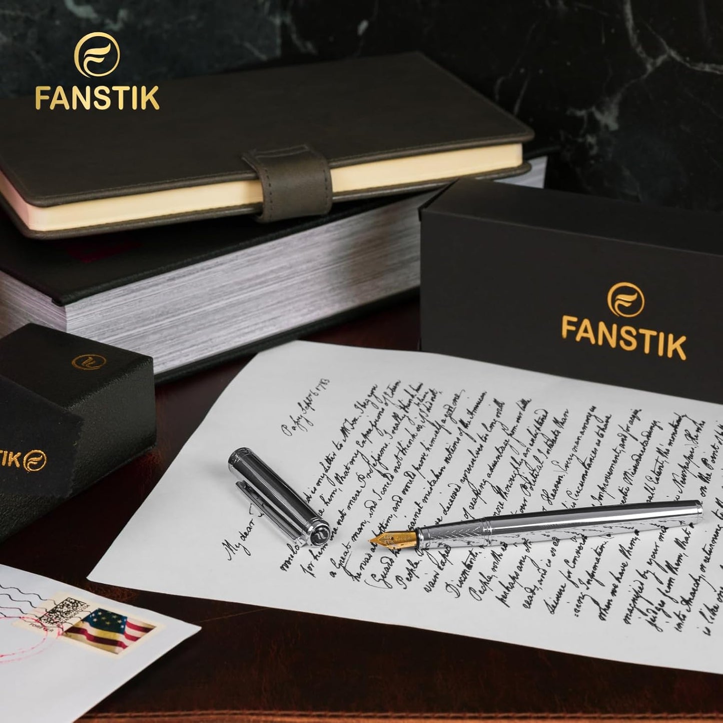 Silver Luxury fountain pen (Made In USA) fancy gift set for women, Real 24K Gold Plating, Professional executive pen gift set for men (Lux fountain Silver)