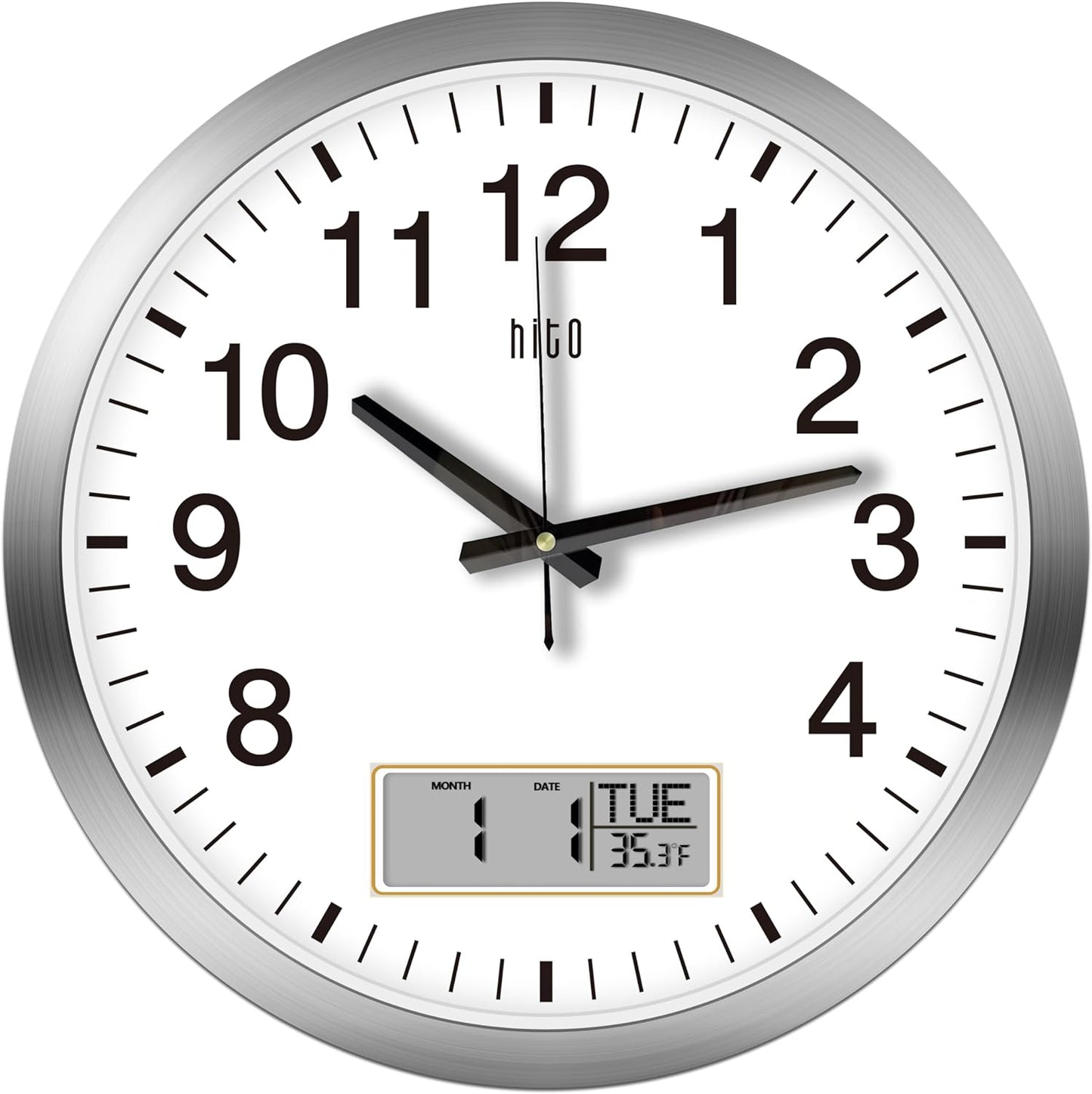 HITO 16 Inch Silent Wall Clock Battery Operated with Temperature and Date, Large Wall Clock for Living Room Decor, Office, Classroom, Bedroom