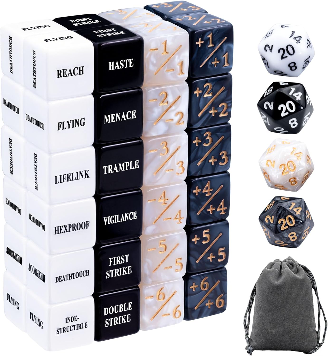52 Pieces MTG Abilities Keywords Counter Dice and Life Counter Bulk Tokens Dice Set in 4 Colors with 4 D20 for MTG, TCG, Cards Gaming Accessories