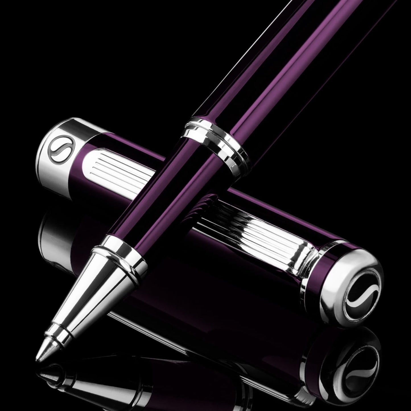 Scriveiner Dark Purple Rollerball Pen - Stunning Luxury Pen With Chrome Finish, Schmidt Ink Refill, Best Roller Ball Gift Set for Men & Women, Professional, Executive Office, Nice Pens