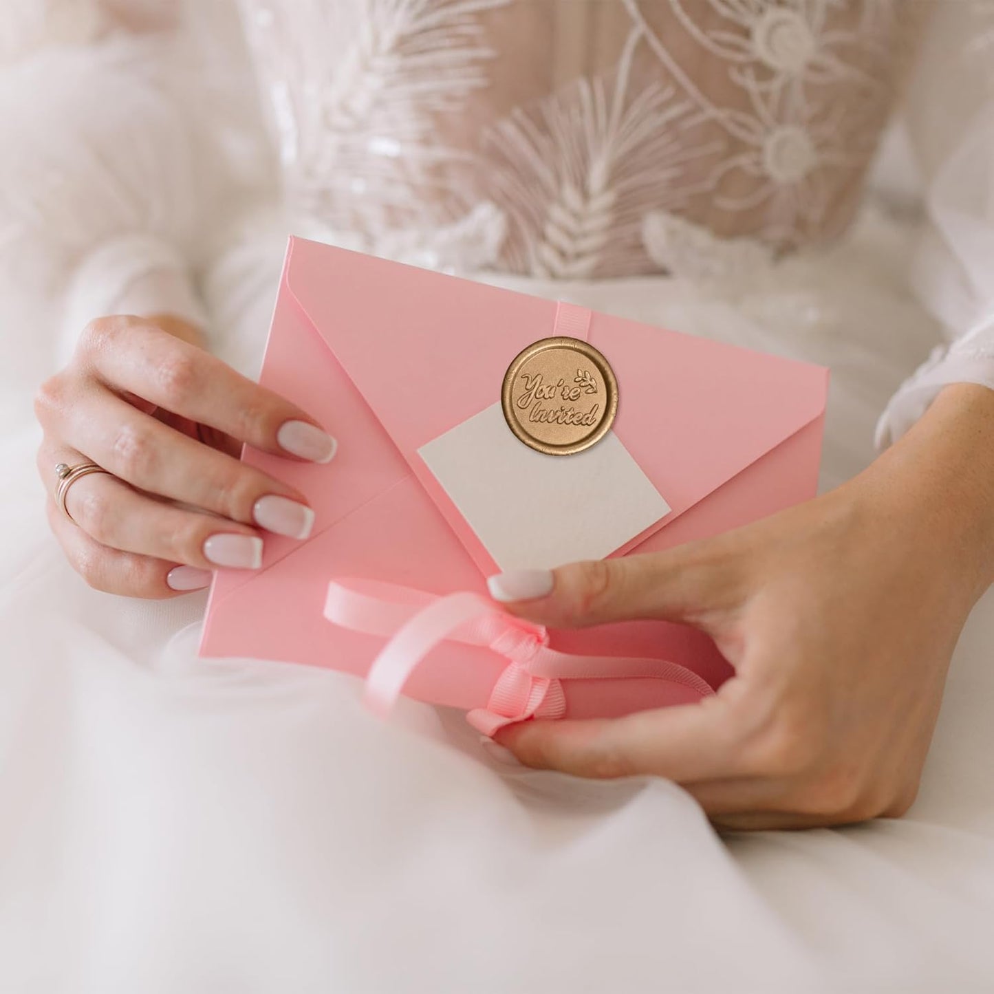 25 Pcs Handmade Wax Seal Stickers, Wedding Invitation Envelope Seal Stickers, Perfect for Invitation, Christmas, Gift Wrapping(You‘re Invited Style, Antique Gold Wax)
