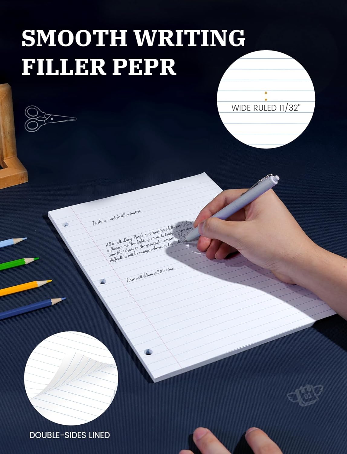 Loose Leaf Paper 8.5 x 11, Loose Leaf Notebook Paper, 200 Sheets Binder Paper 8-1/2 x 11'', 3-Hole Punched Filler Paper Notebook, 2 Pack, 100 Sheets/Pad