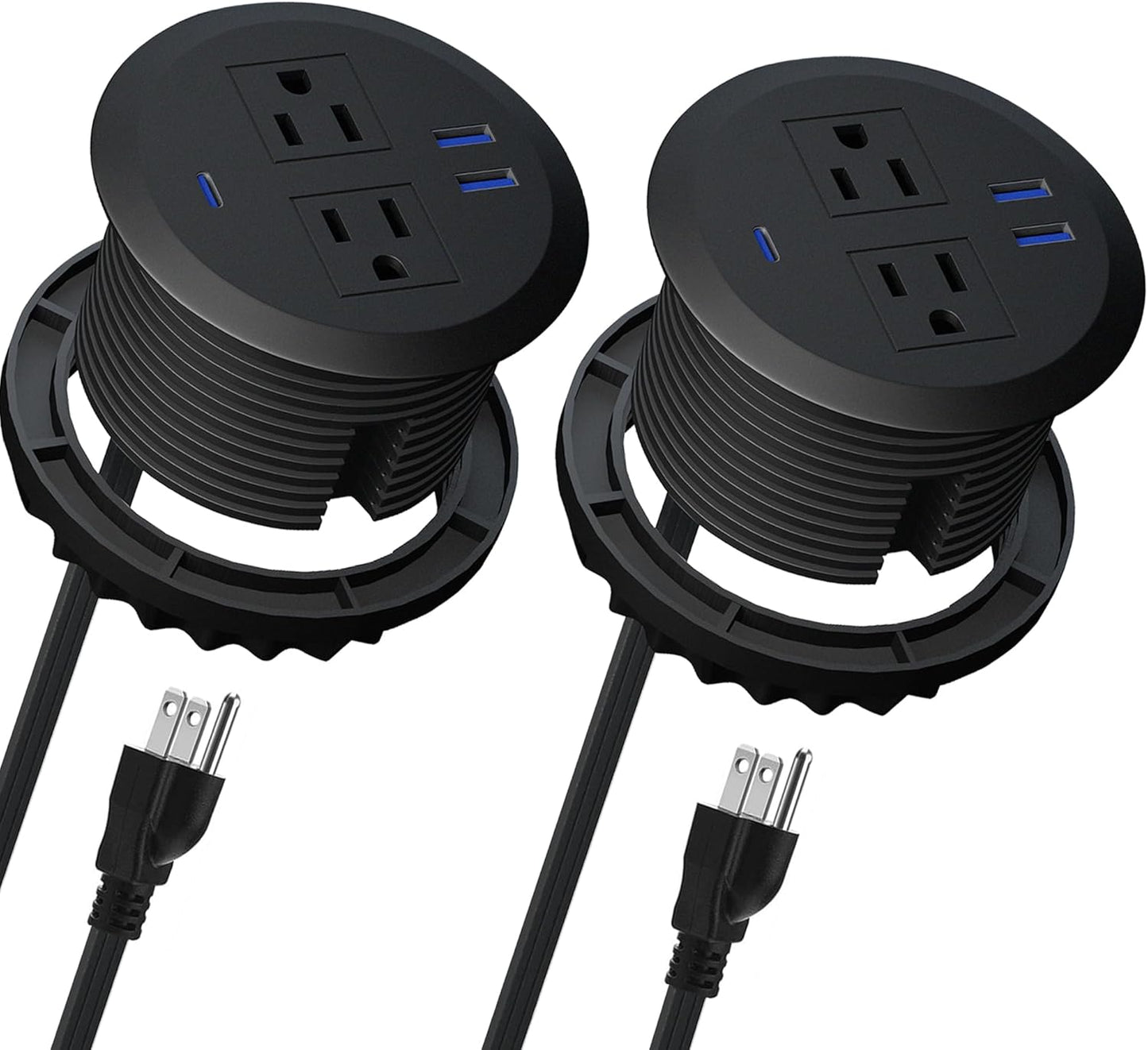 2PCS 3 Inch Desktop Power Grommet,20W USB C Fast Charging Station,3-USB Port,Flush Mount,6.5 ft Power Cord.Round Recessed Power Outlet,Desk Hole Grommet Outlet for Workspace,Sofa,Black