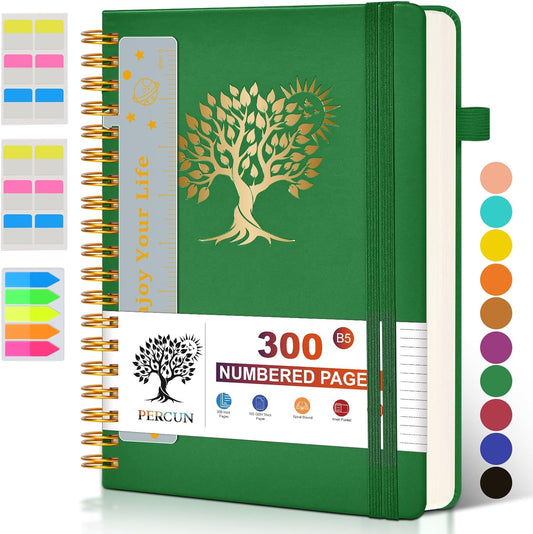 Large Spiral Notebook Journal for Women Men - 300 Numbered Lined Pages, College Ruled,B5 Hardcover Spiral Bound Notebook for School, Work, Note Taking, Writing, Leather Spiral Journal 7"x10"