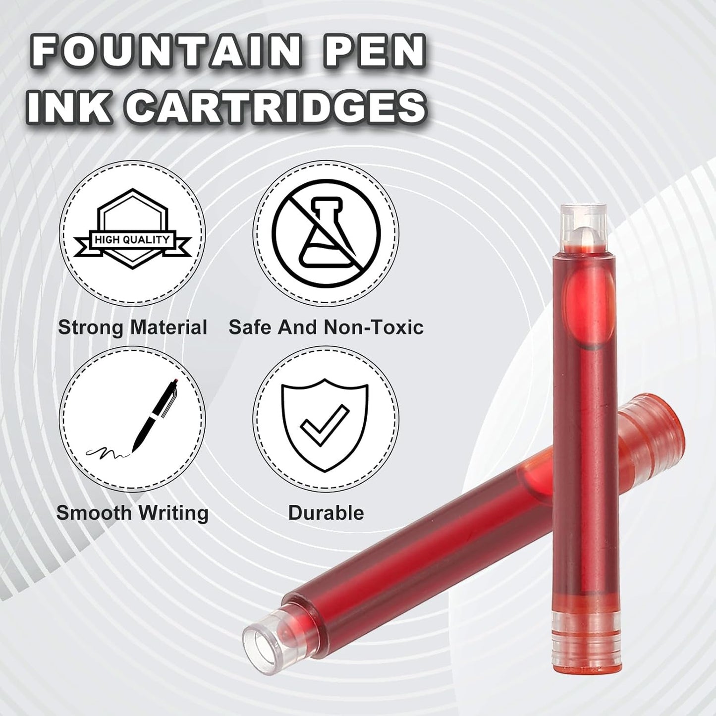 PATIKIL 60Pcs Fountain Pen Ink Cartridges, 3.4mm Bore Diameter Pen Ink Refill Standard International Refill Cartridges for Writing Business, Red