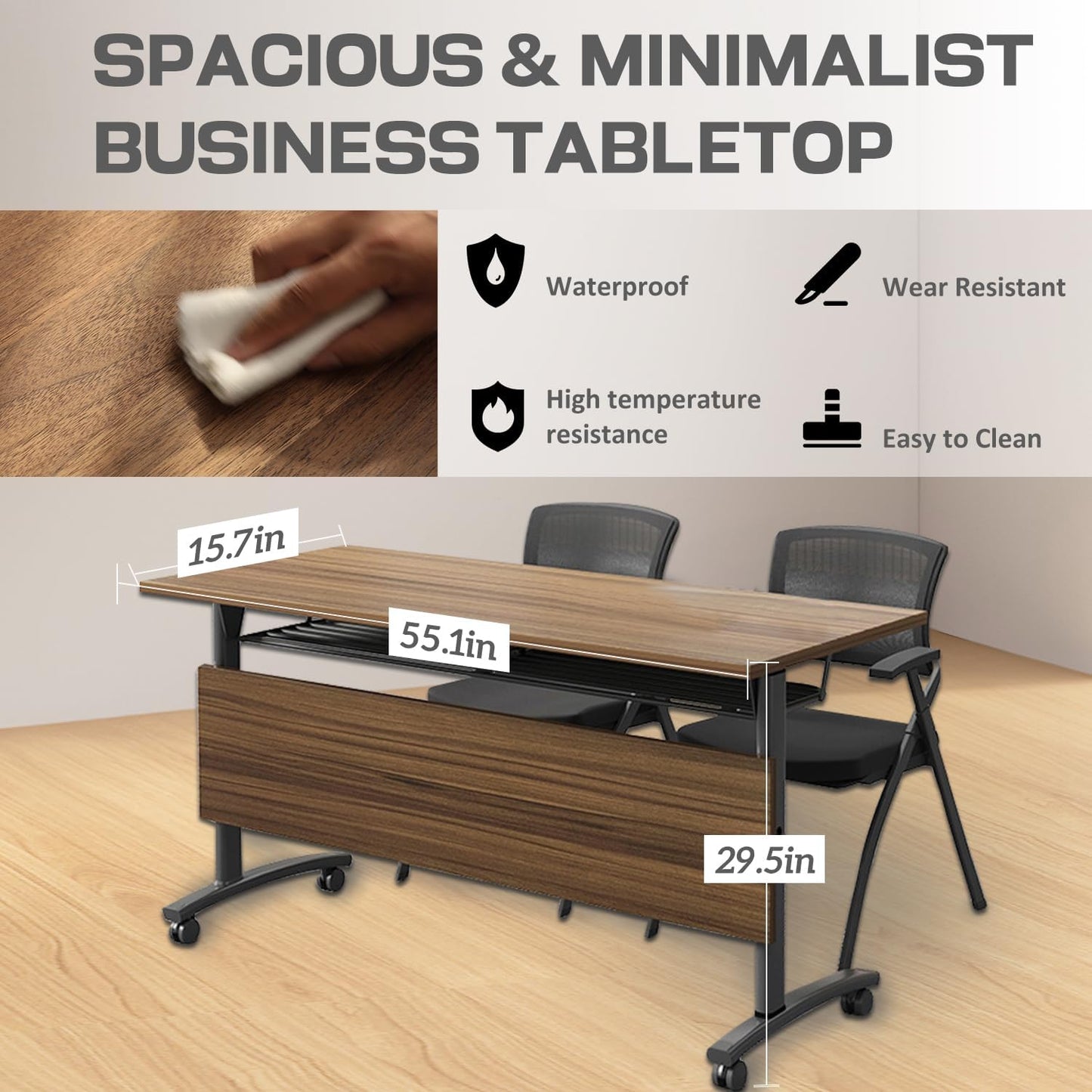 Folding Conference Table,Mobile Conference Room Table Rolling Meeting Table with Caster Wheels,Flip Top Mobile Training Tables,Foldable Rectangle Seminar Tables for Office,Classr (8pack, 55.1in)