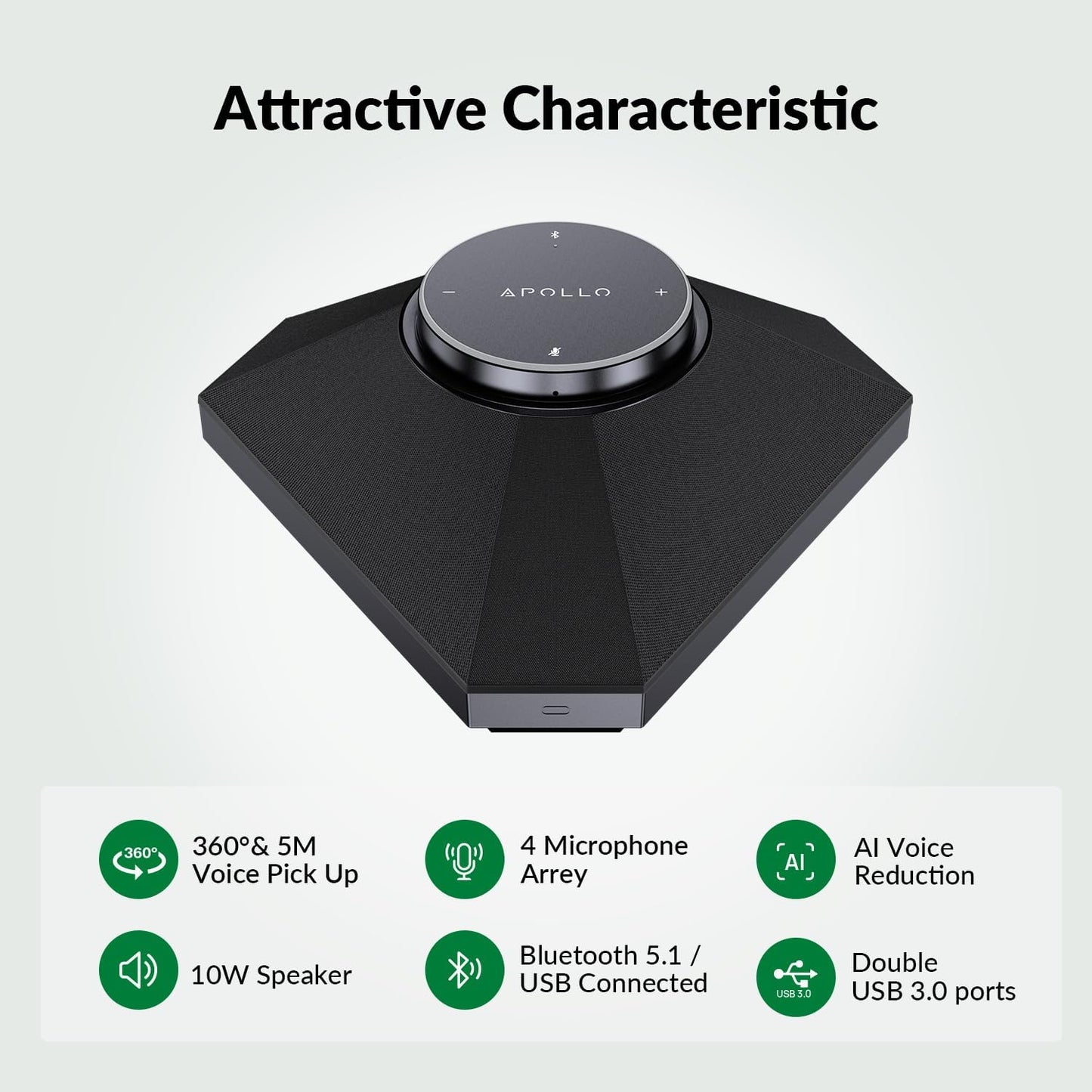 WYRESTORM Conference Speaker and Microphone, 360° Voice Pickup, AI Noise Reduction, USB/Bluetooth 10W Powerful Speakerphone w/Daisy Chain for 20 People Large Call Meeting for Zoom Teams