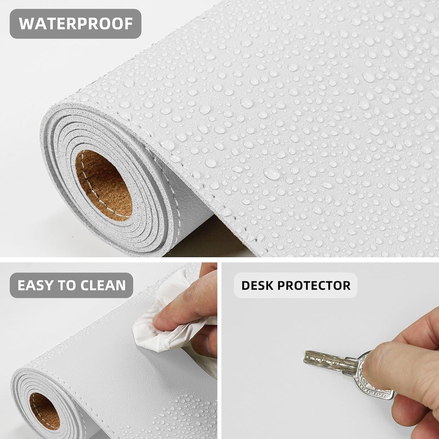 AFIING Dual-Sided Desk Pad, Natural Cork & PU Leather, Desk Mat Protector Non-Slip, Waterproof, Easy Clean,Large Mouse mats for Office and Home Work(Ivory White, 31.5"x17")