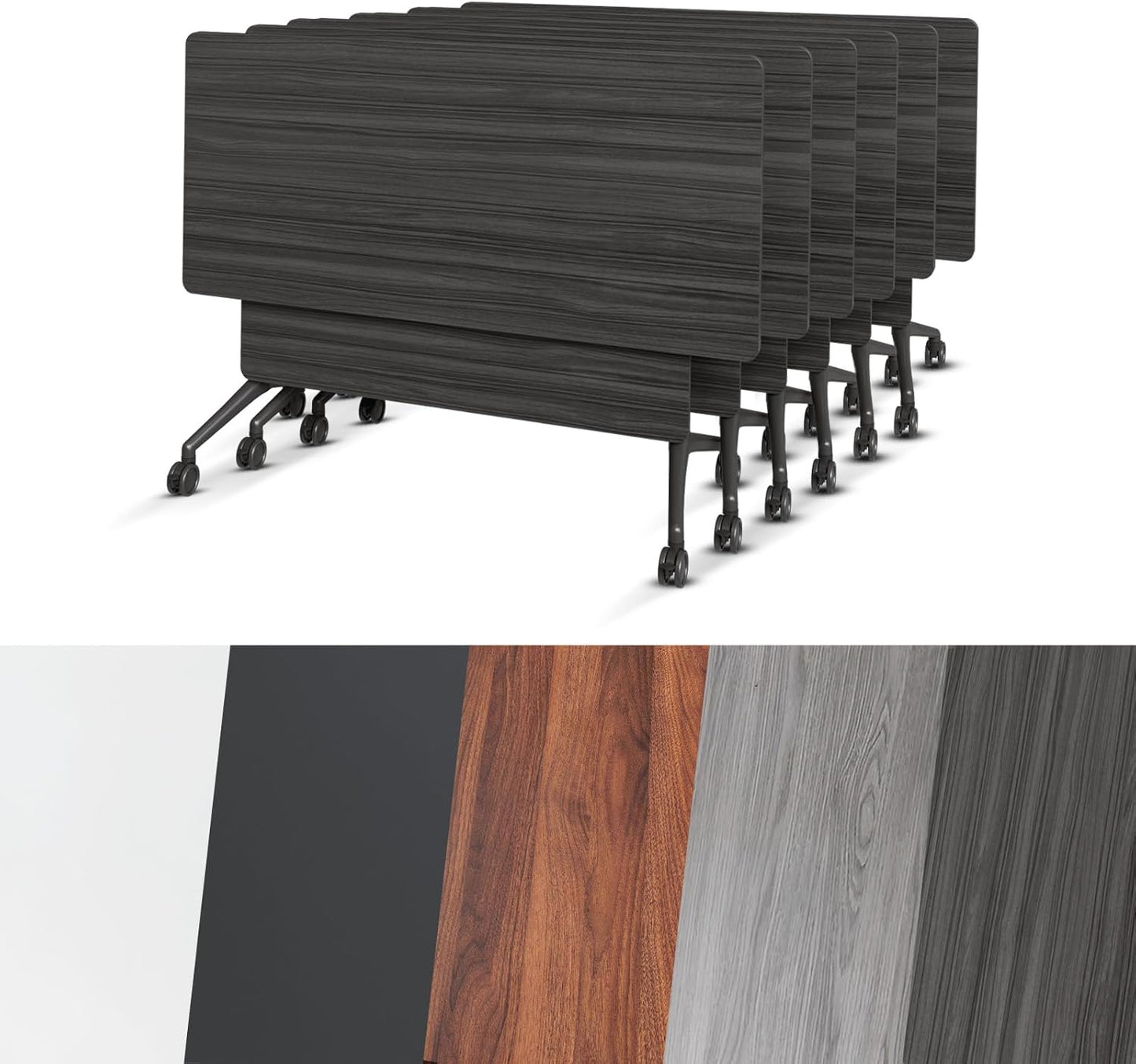 Conference Room Table, Folding Conference Tables,Thicken Grey Tabletop,Flip Top Wooden Seminar Meeting Room Table for Conference Room Offices (6, BlackWoodGrain, 70.8”)