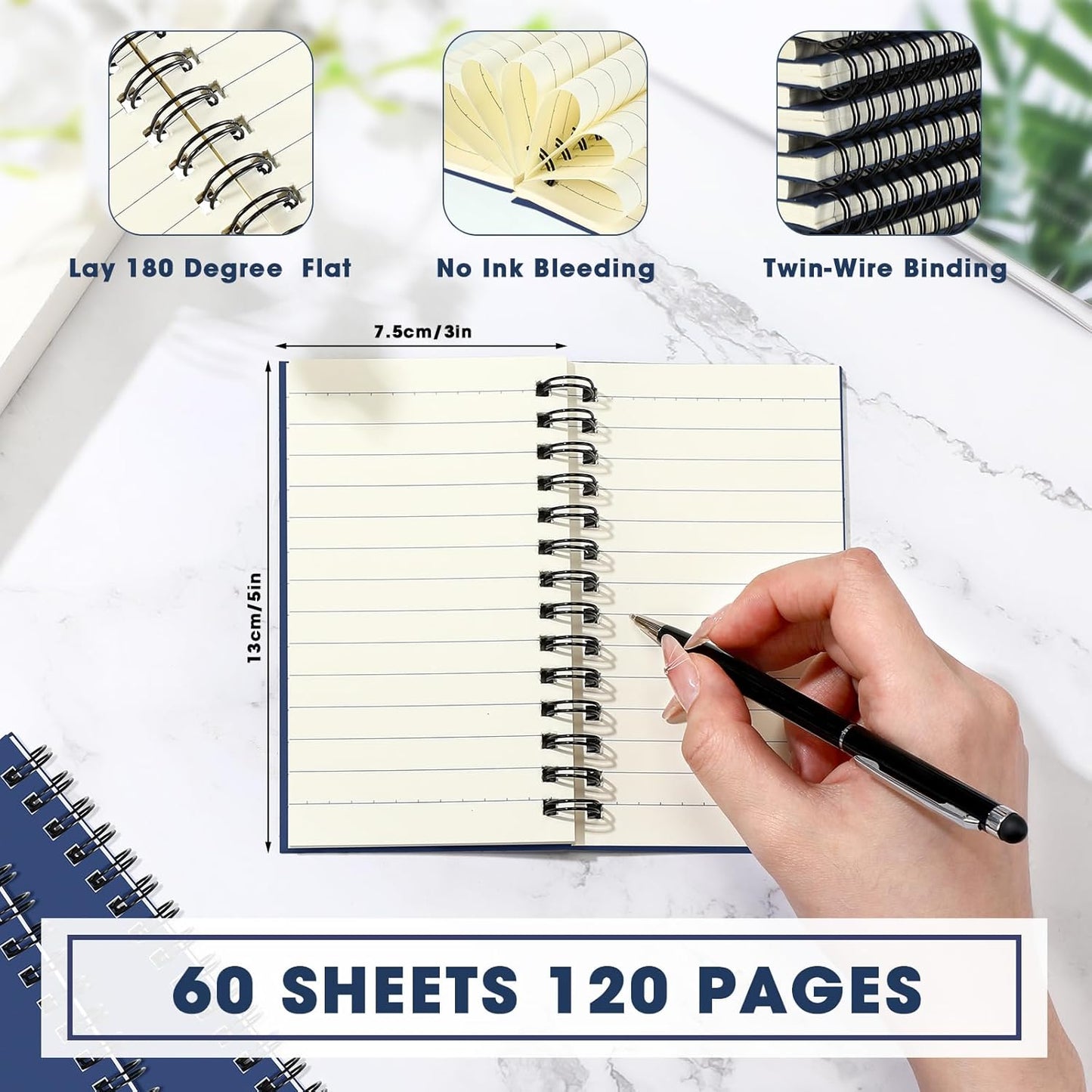 Jutom 18 Pcs Small Spiral Notebooks Memo Pads 3x5 Bulk Small Pocket Notebooks Mini Notepads with Lined Pages Small Journals for Office School Work Writing Supplies,120 Pages (Dark Blue)