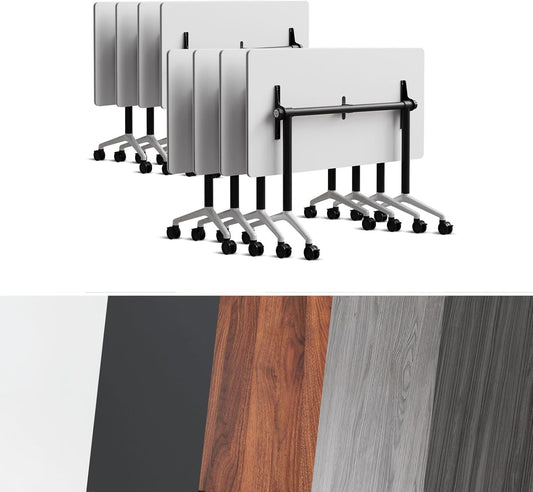 Conference Room Table, Folding Conference Tables,Thicken Grey Tabletop,Flip Top Wooden Seminar Meeting Room Table for Conference Room Offices (8, Black+White, 70.8”)