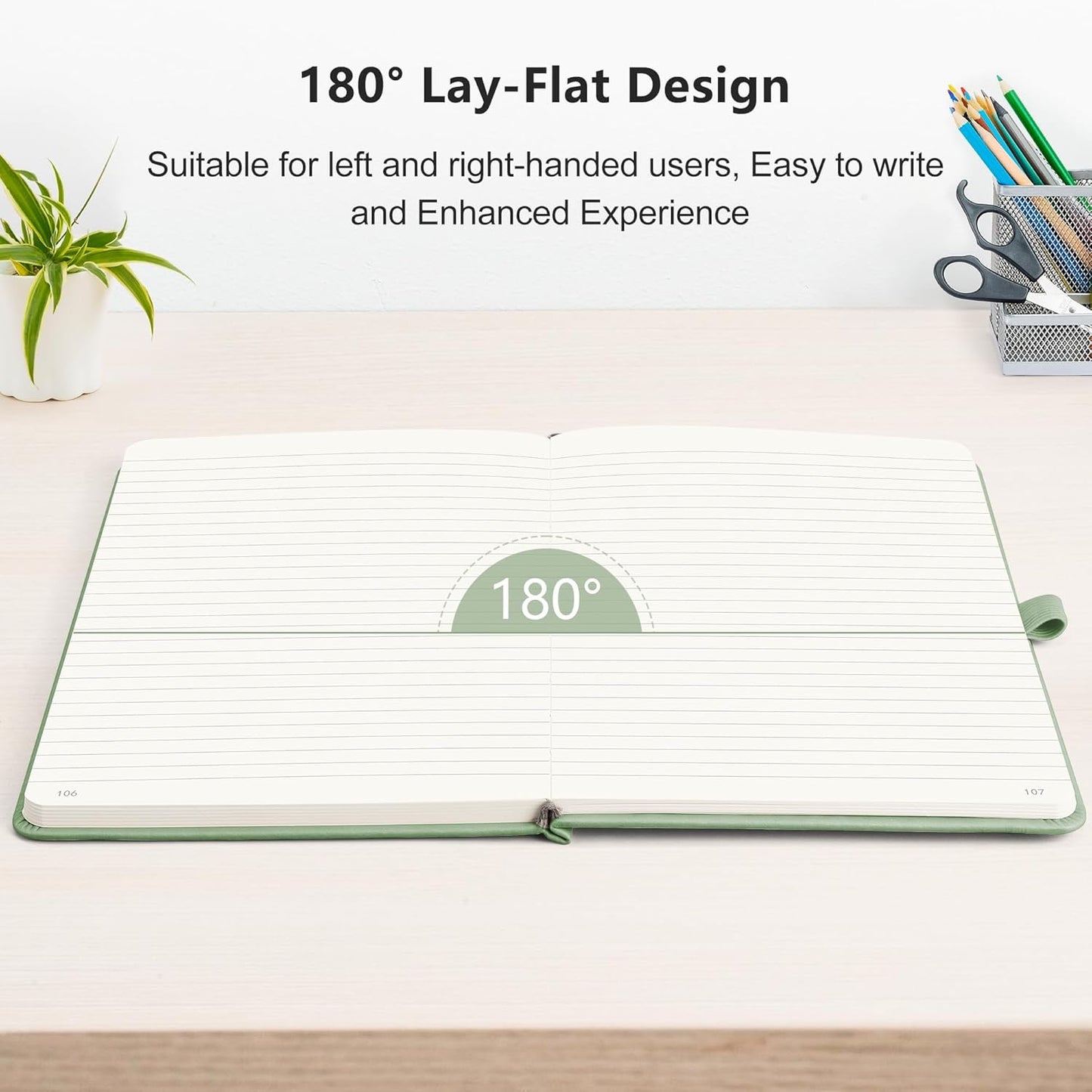 RETTACY Lined Journal Notebook, 2-Pack, 192 Numbered Pages per Pack, A5 Medium Size (5.7'' x 8.3''), for Men & Women, Writing, Work, Leather Hardcover, 100 GSM Thick Paper (Black & Light Green)