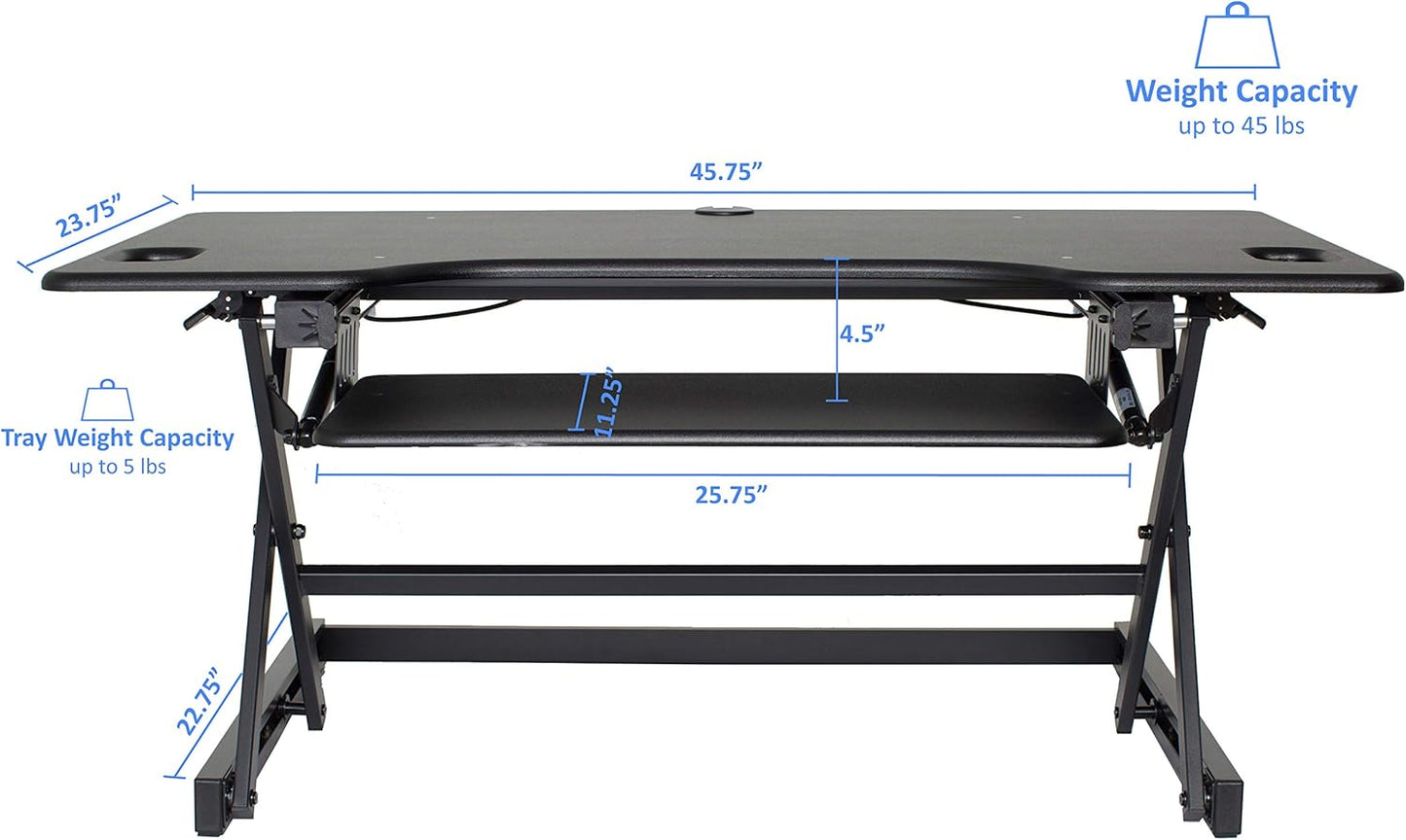 Rocelco 46" Large Height Adjustable Standing Desk Converter - Quick Sit Stand Up Triple Monitor Riser - Tall Gas Spring Assist Computer Workstation - Retractable Keyboard Tray - Black (R DADRB-46)