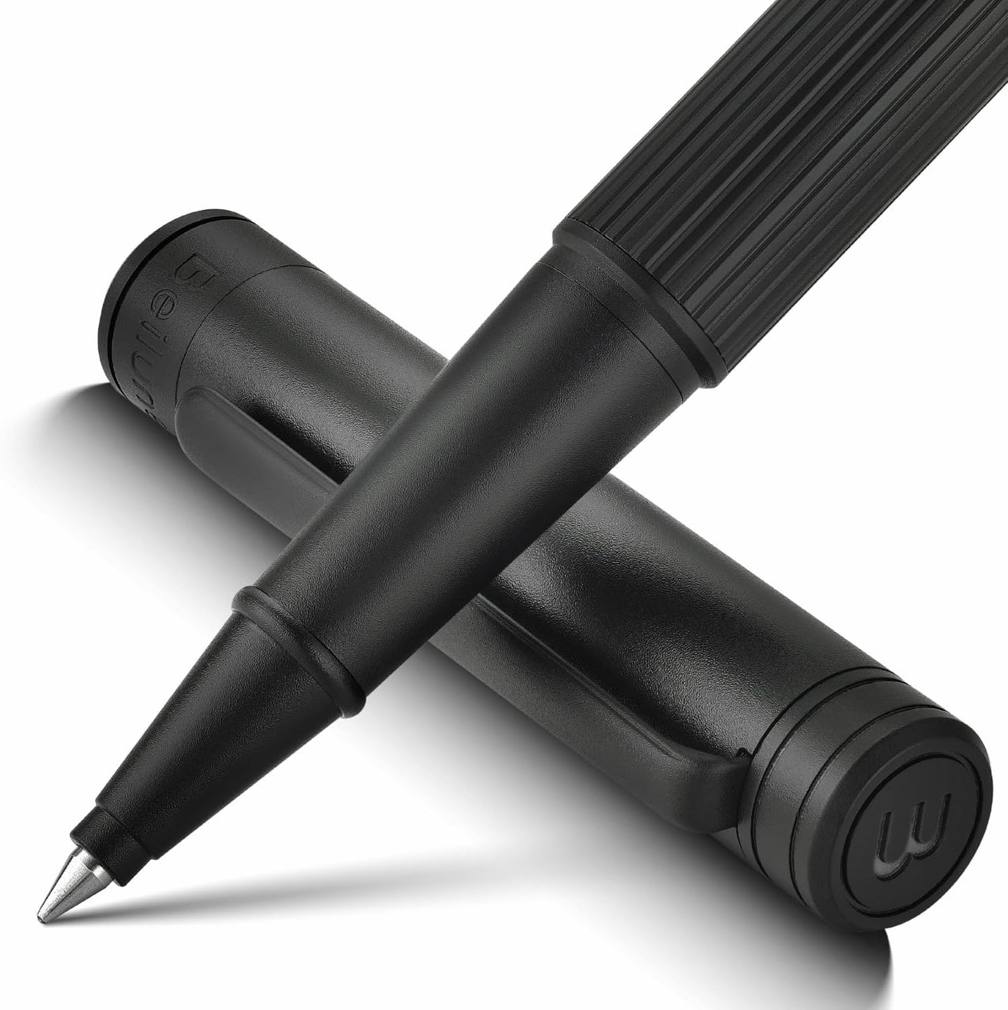 BEILUNER Lighthouse series Rollerball pen, matte black pen body, exquisite vertical lines, Schneider 850 refill, suitable for men, office, professionals, exquisite and chic designer pen