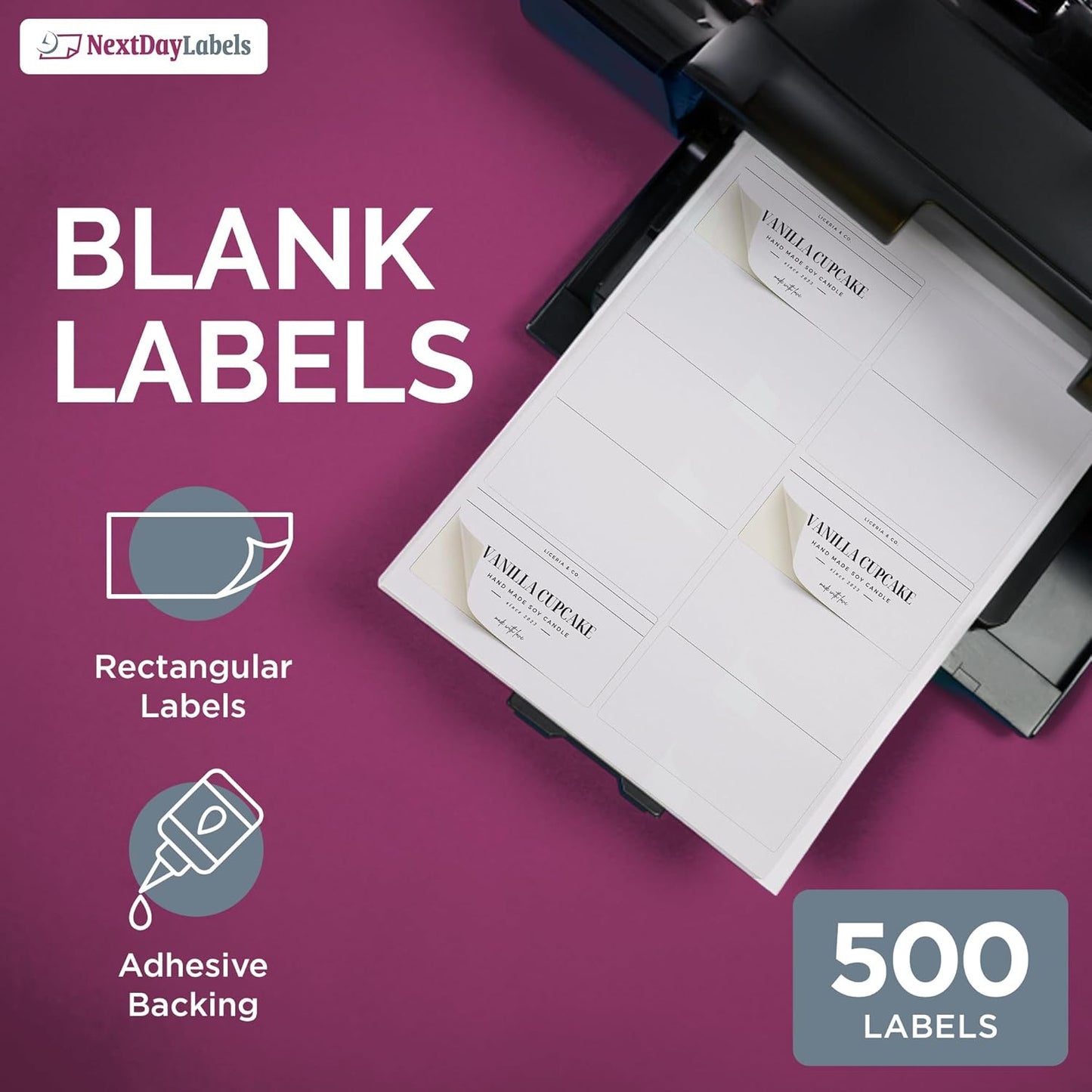 NextDayLabels – 4” x 2” Rectangular Sticker Labels for Printer - White Laser/Inkjet Printer Labels Return Address Labels Shipping Label Stickers (500 Sheets, 10 Per Sheet, 5000 Labels)