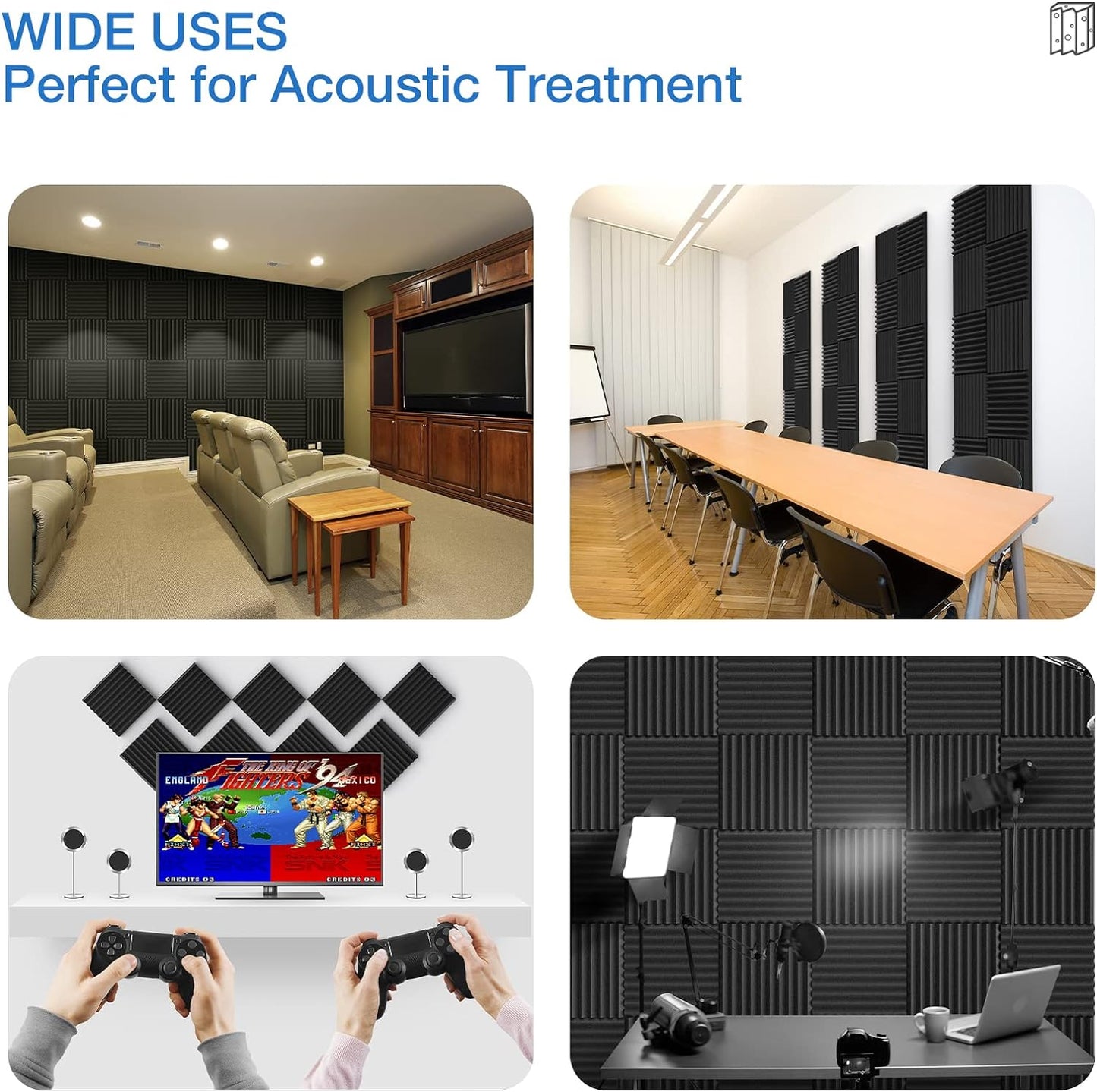 12 Pack Sound Proof Foam Panels for Walls,Self-Adhesive Foam Acoustic Panels Sound Absorbing,High Density Quick-Recovery Soundproof Wall Panels 12" X 12" X 1"-Purple